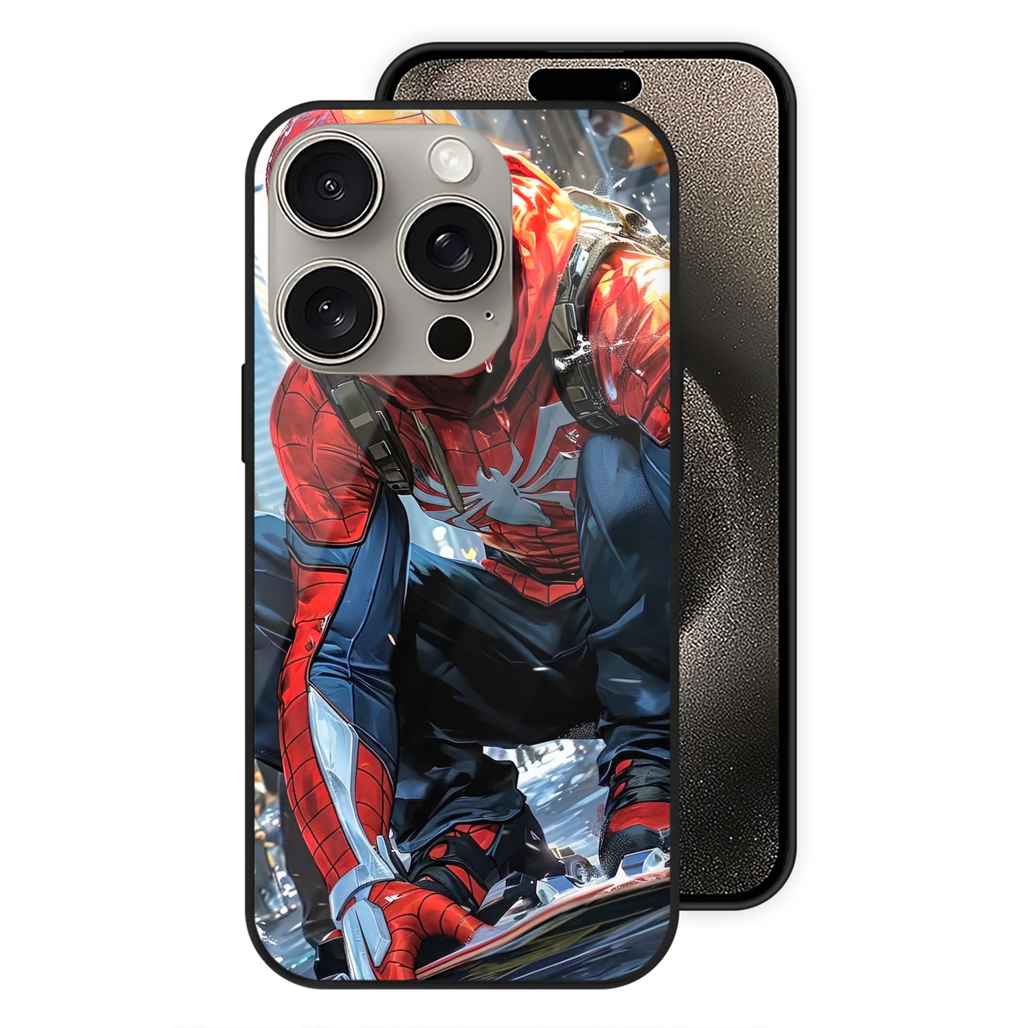 （画像用） Spider Man スパイダーマン 【iPhone15Pro対応】スマホケース 耐衝撃＆黄変防止 背面ガラス
