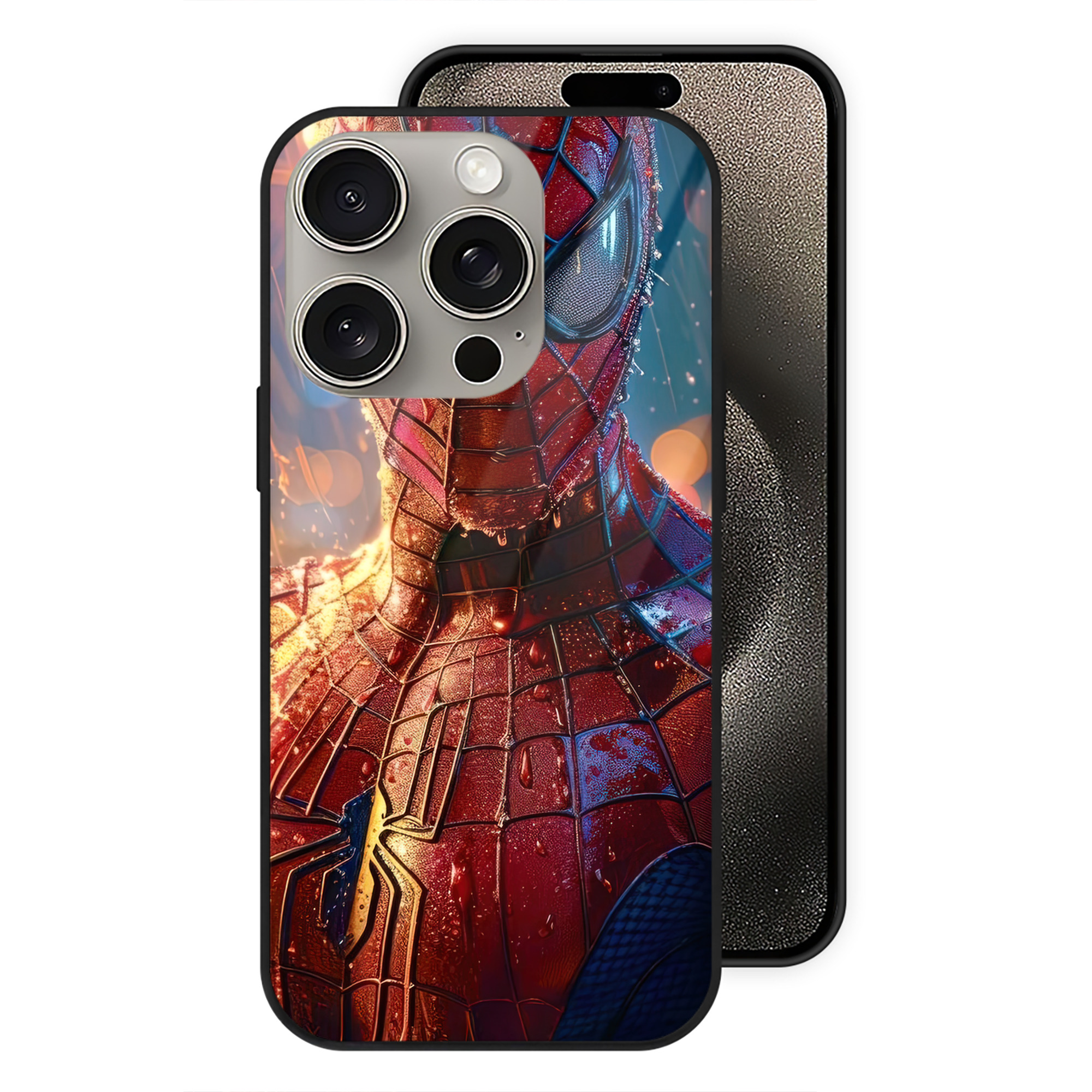 （画像用） Spider Man スパイダーマン 【iPhone15Pro対応】スマホケース 耐衝撃＆黄変防止 背面ガラス