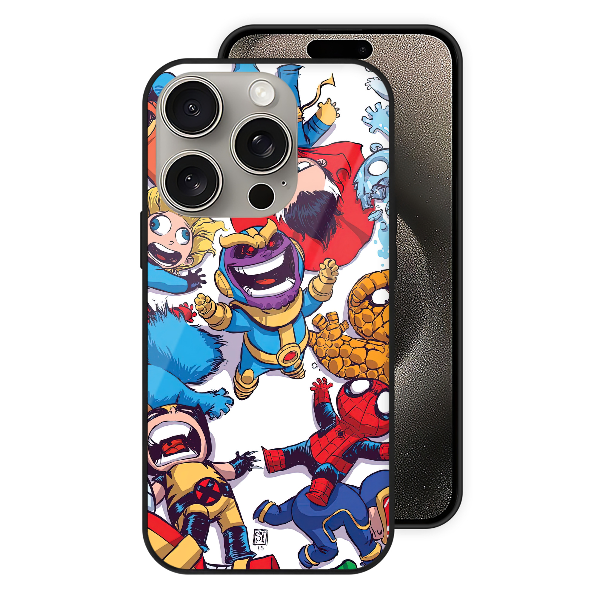 Spider Man スパイダーマン 【iPhone15Pro対応】スマホケース 耐衝撃＆黄変防止 背面ガラス
