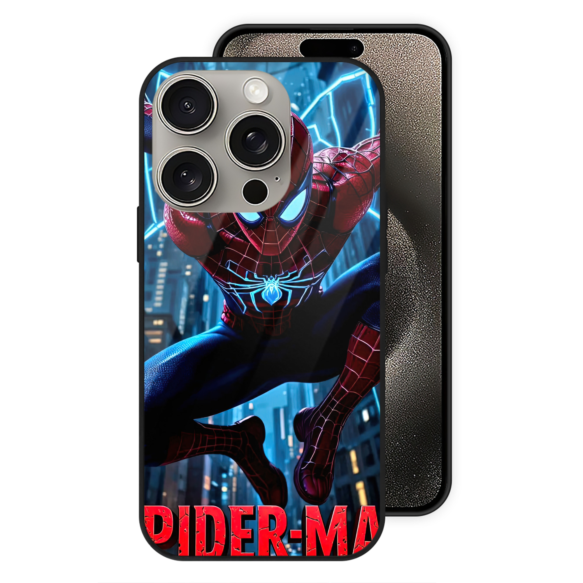 Spider Man スパイダーマン 【iPhone15Pro対応】スマホケース 耐衝撃＆黄変防止 背面ガラス