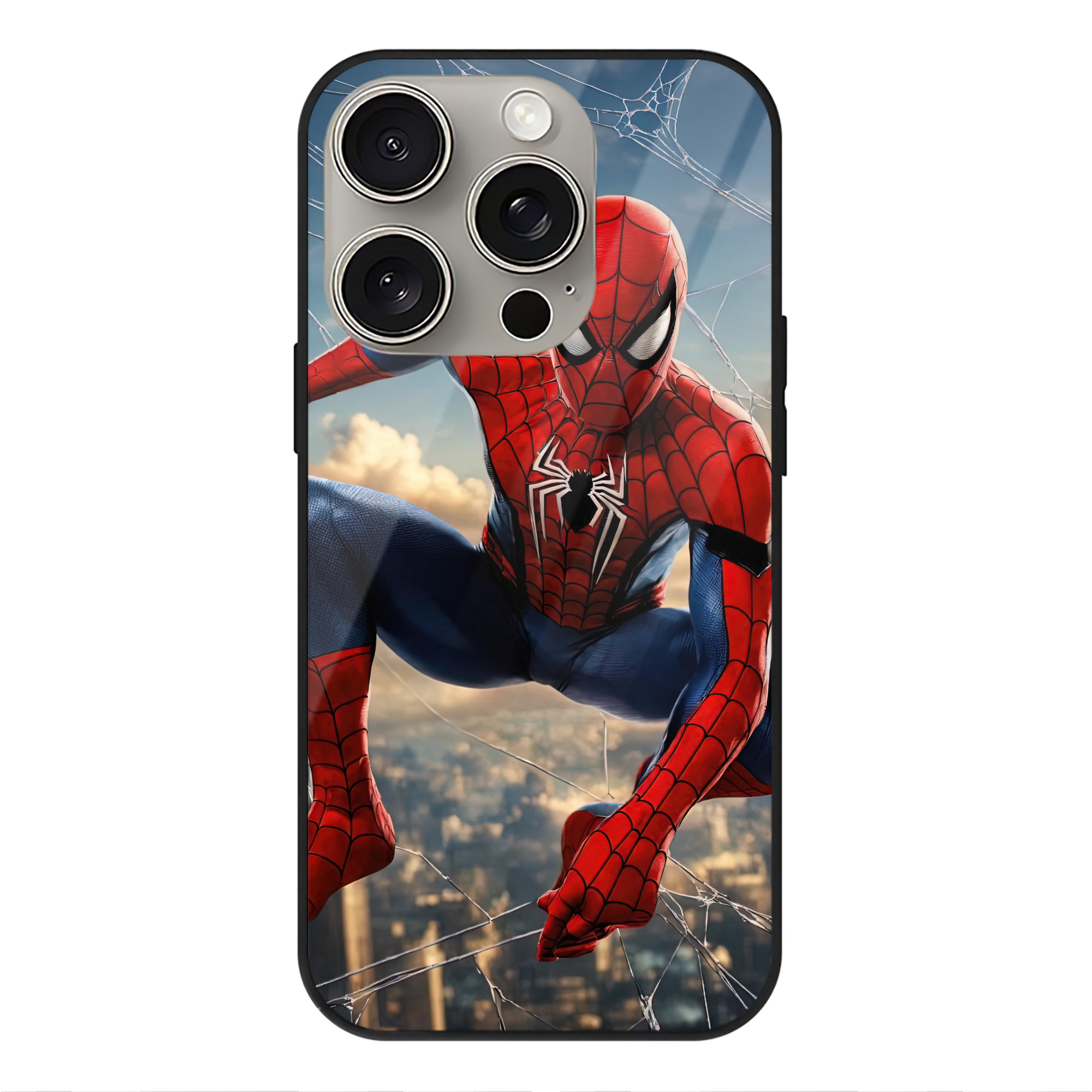（画像用） Spider Man スパイダーマン 【iPhone15Pro対応】スマホケース 耐衝撃＆黄変防止 背面ガラス