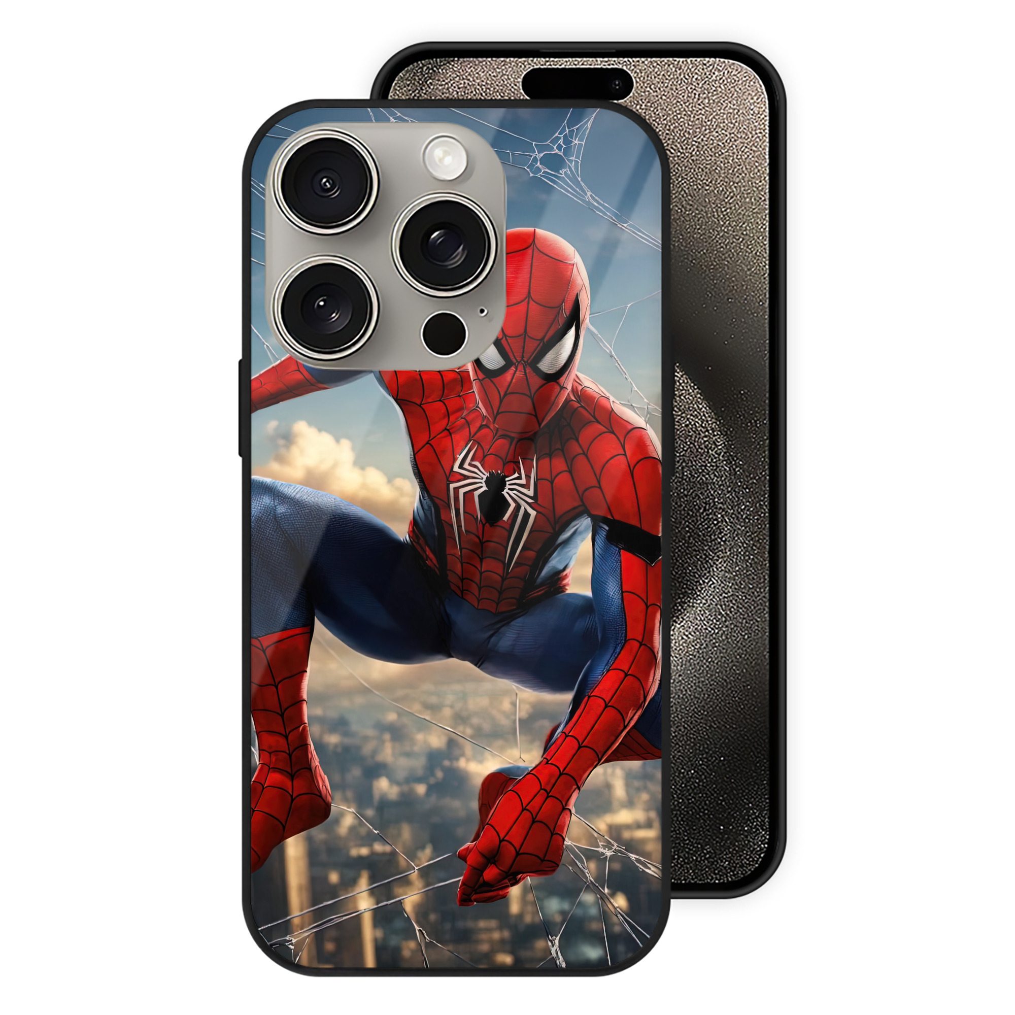 （画像用） Spider Man スパイダーマン 【iPhone15Pro対応】スマホケース 耐衝撃＆黄変防止 背面ガラス