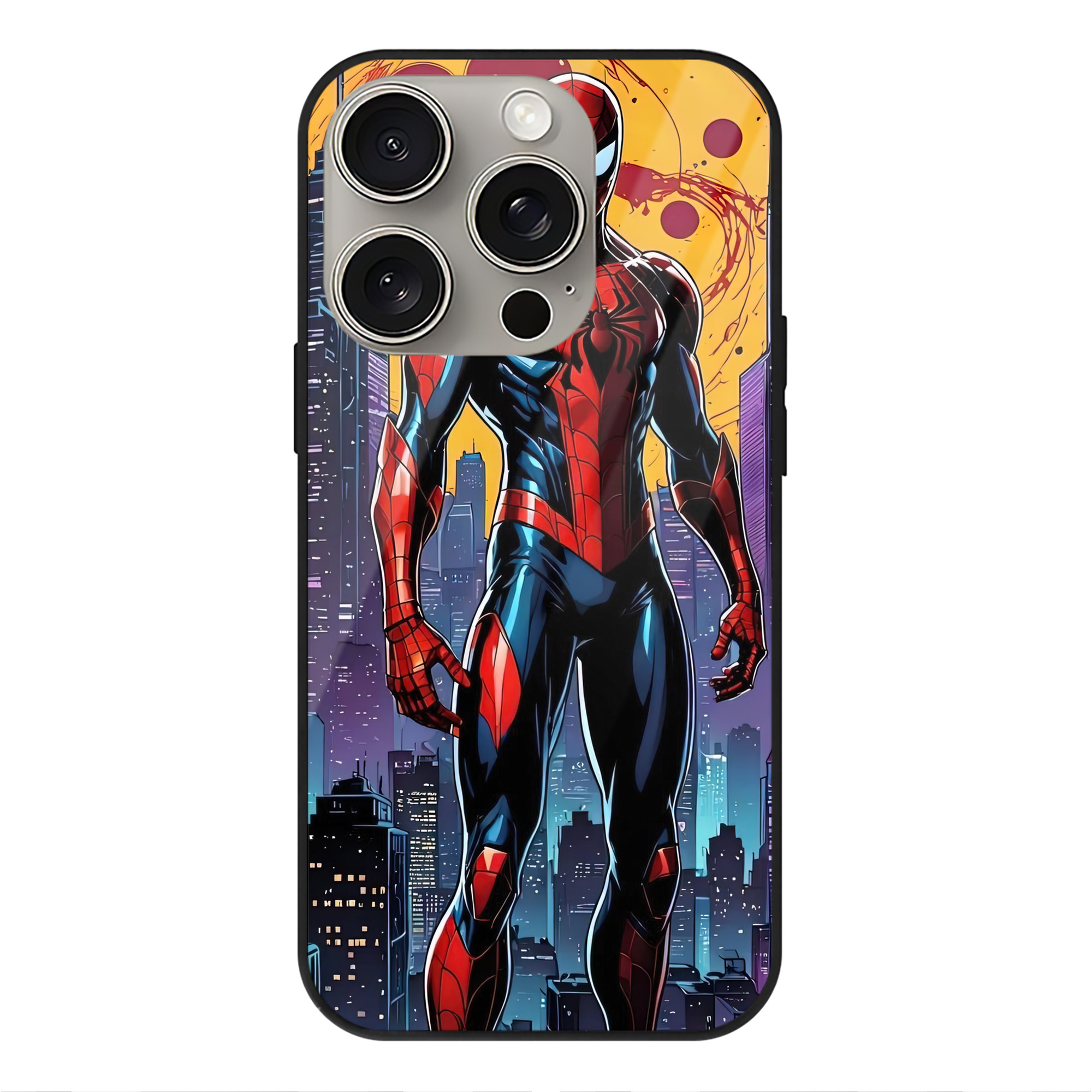 （画像用） Spider Man スパイダーマン 【iPhone15Pro対応】スマホケース 耐衝撃＆黄変防止 背面ガラス