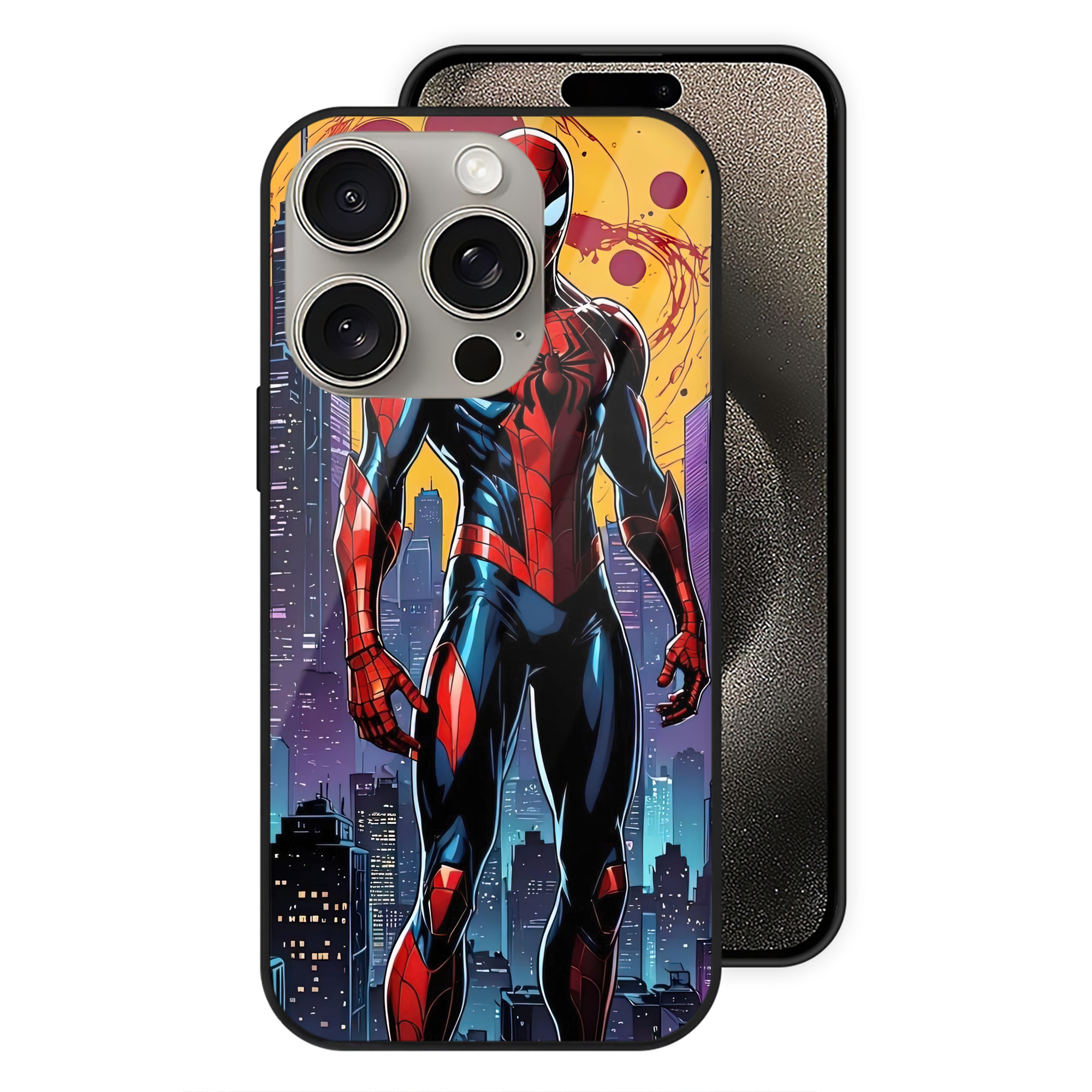 （画像用） Spider Man スパイダーマン 【iPhone15Pro対応】スマホケース 耐衝撃＆黄変防止 背面ガラス