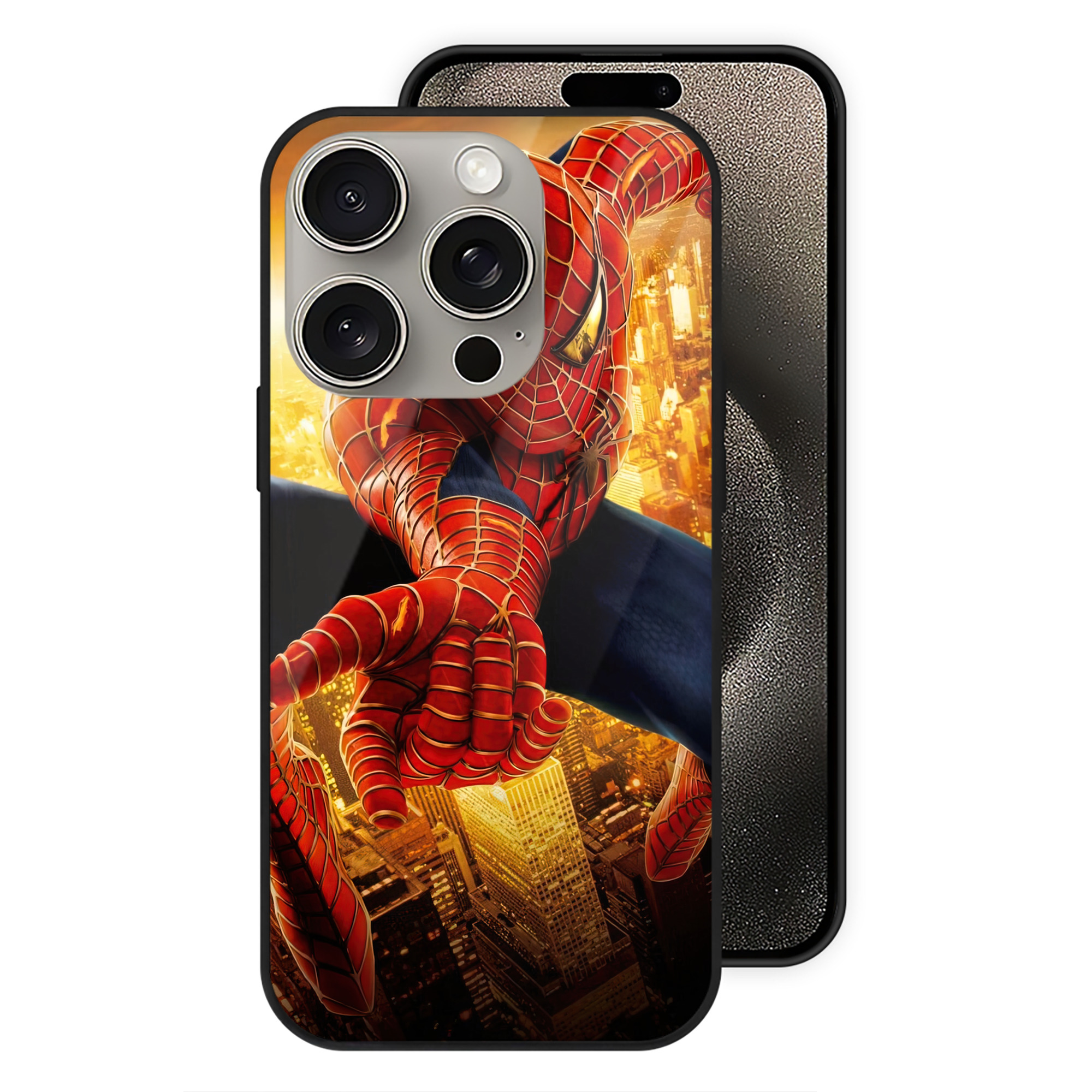 （画像用） Spider Man スパイダーマン 【iPhone15Pro対応】スマホケース 耐衝撃＆黄変防止 背面ガラス