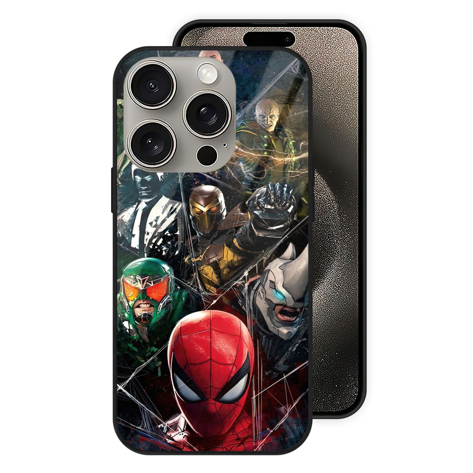 （画像用） Spider Man スパイダーマン 【iPhone15Pro対応】スマホケース 耐衝撃＆黄変防止 背面ガラス