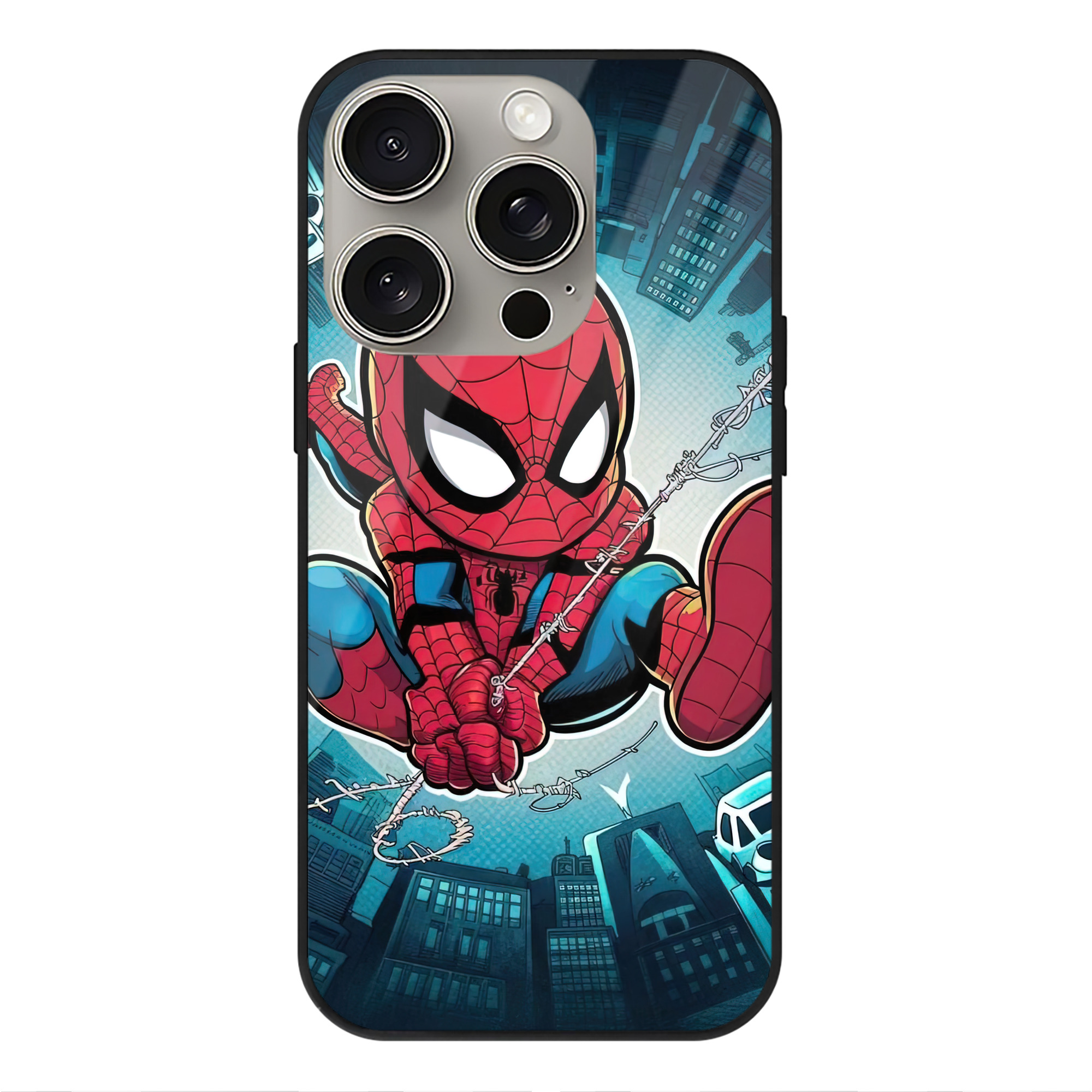 Spider Man スパイダーマン 【iPhone15Pro対応】スマホケース 耐衝撃＆黄変防止 背面ガラス