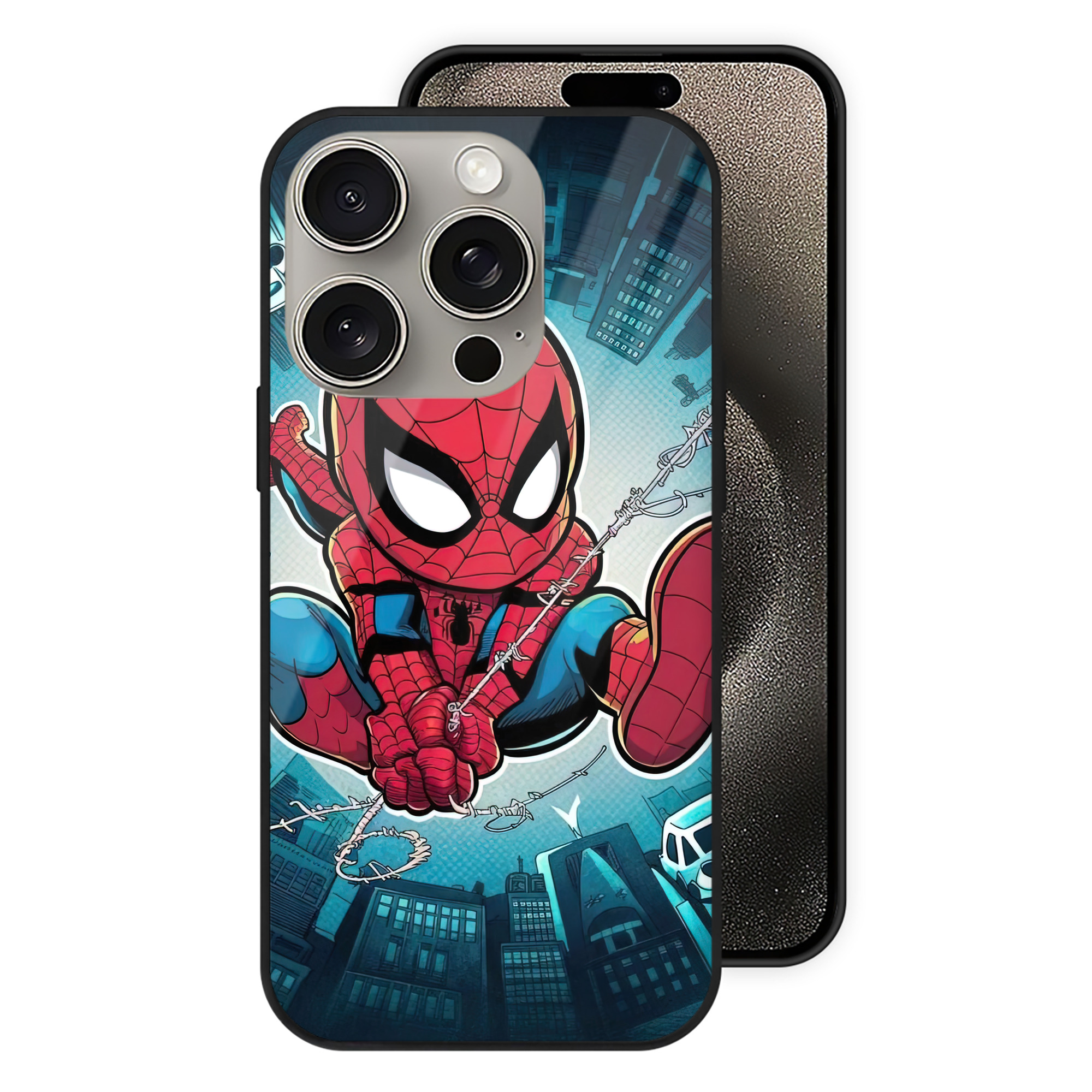 Spider Man スパイダーマン 【iPhone15Pro対応】スマホケース 耐衝撃＆黄変防止 背面ガラス