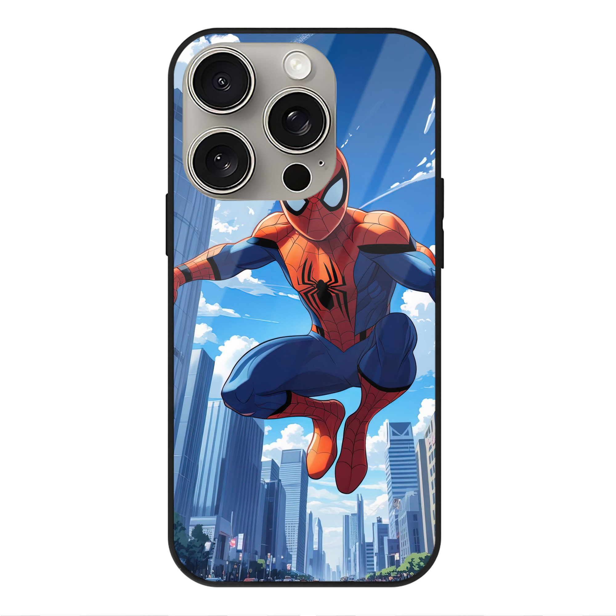 Spider Man スパイダーマン 【iPhone15Pro対応】スマホケース 耐衝撃＆黄変防止 背面ガラス