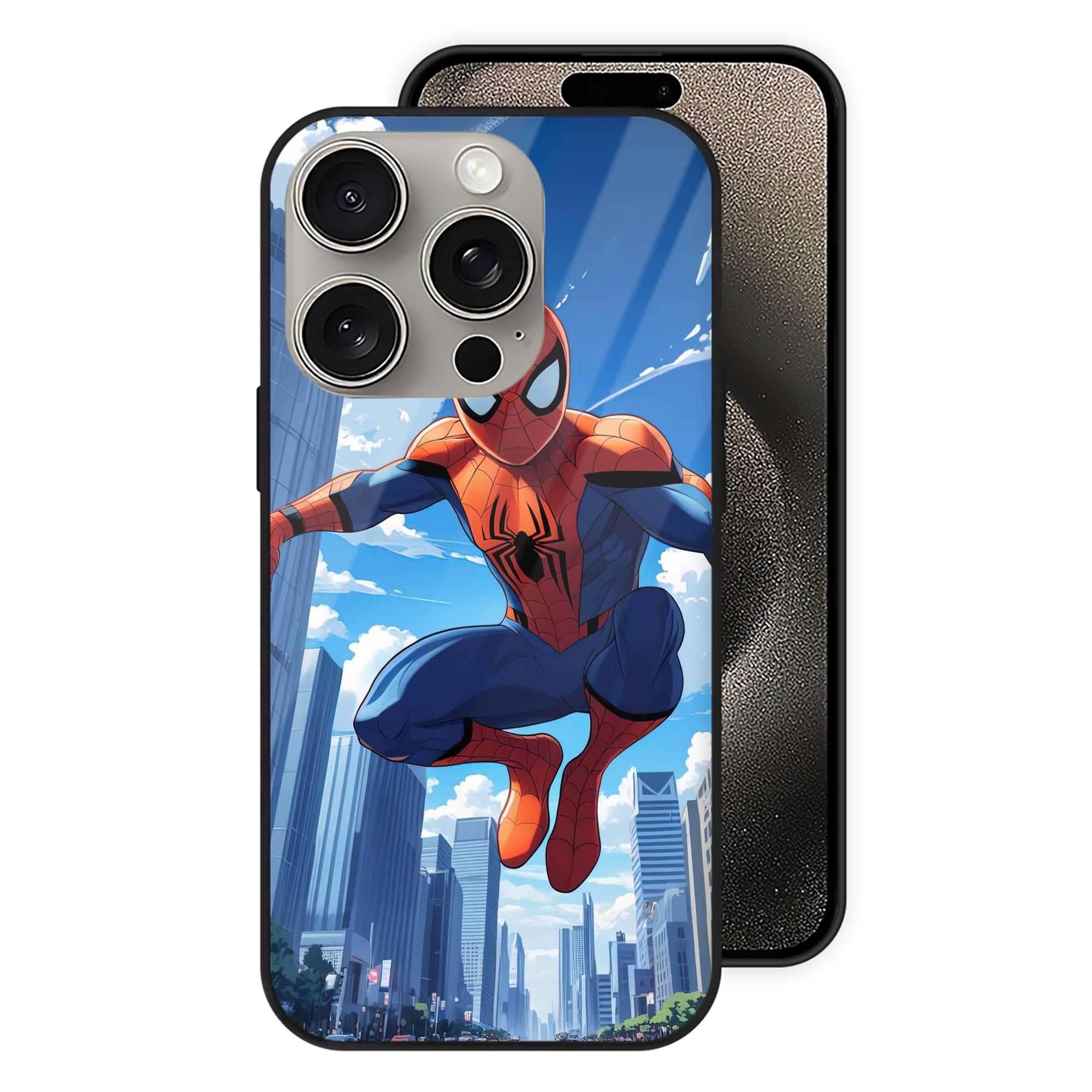 Spider Man スパイダーマン 【iPhone15Pro対応】スマホケース 耐衝撃＆黄変防止 背面ガラス