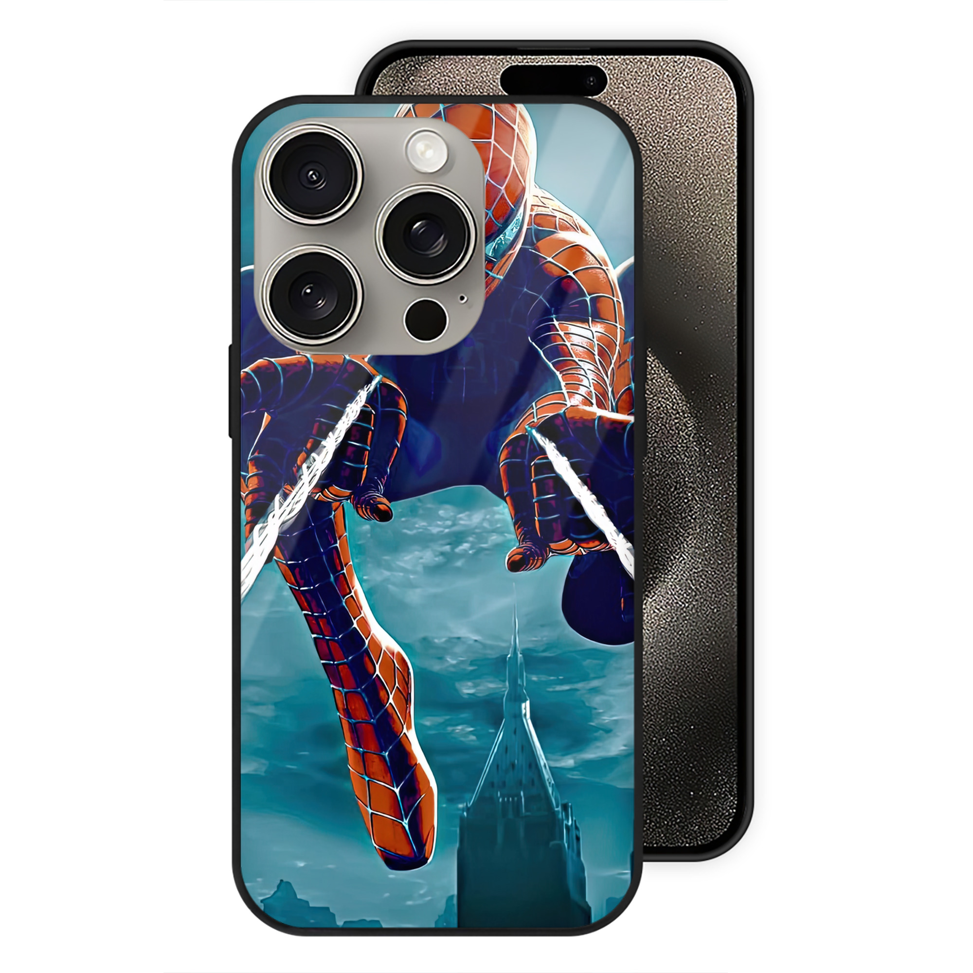Spider Man スパイダーマン 【iPhone15Pro対応】スマホケース 耐衝撃＆黄変防止 背面ガラス