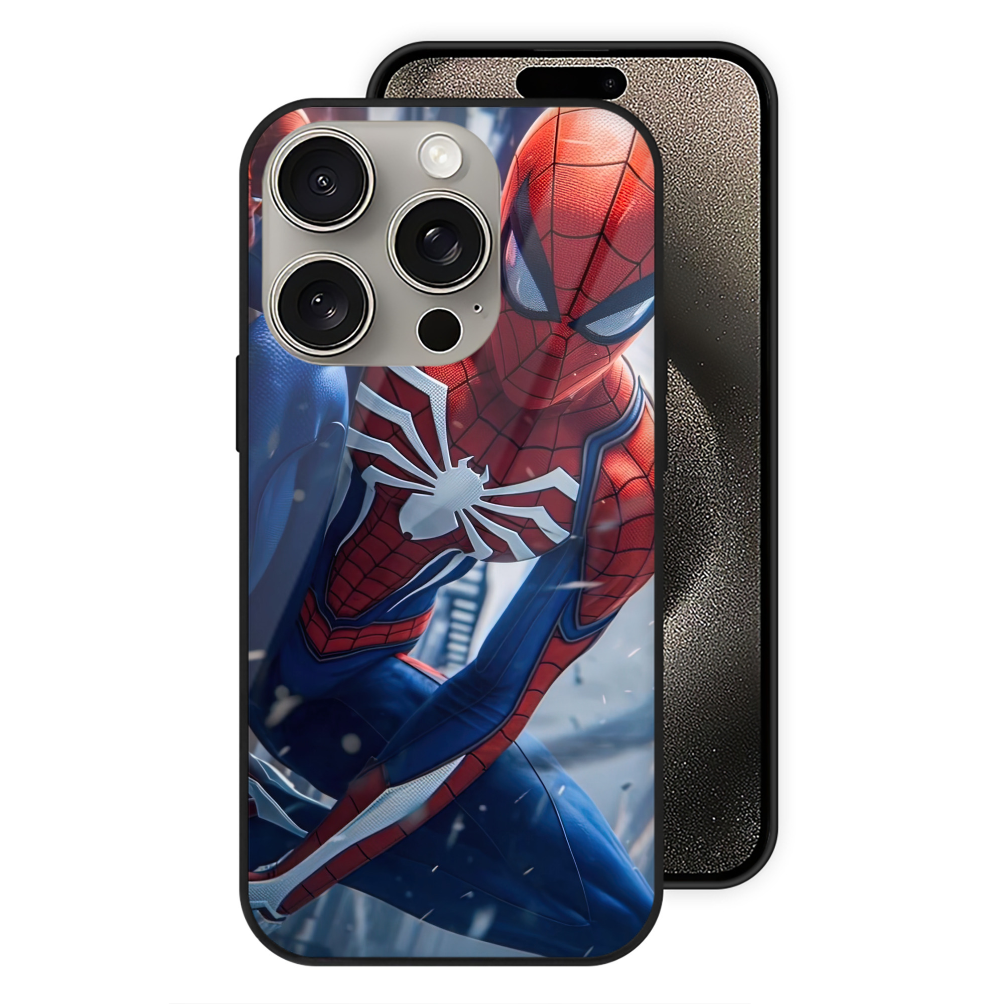 （画像用） Spider Man スパイダーマン 【iPhone15Pro対応】スマホケース 耐衝撃＆黄変防止 背面ガラス