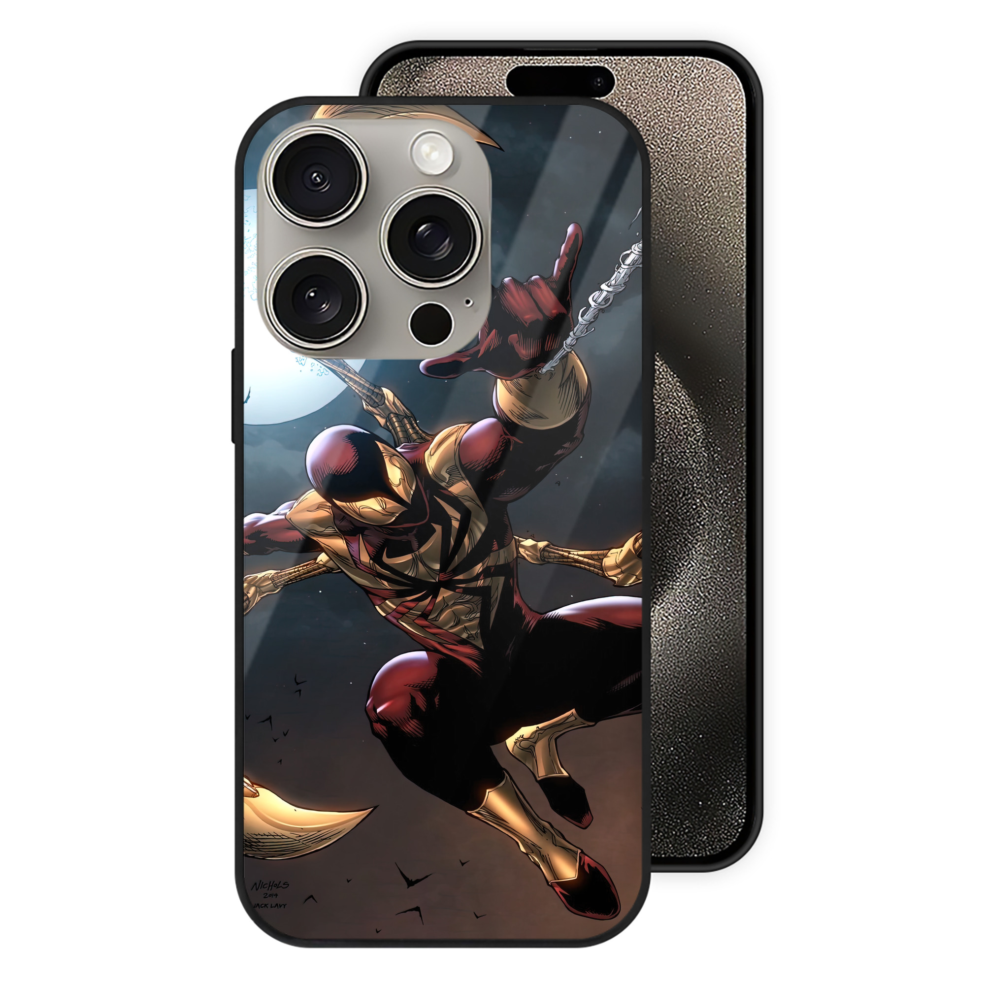 （画像用） Spider Man スパイダーマン 【iPhone15Pro対応】スマホケース 耐衝撃＆黄変防止 背面ガラス
