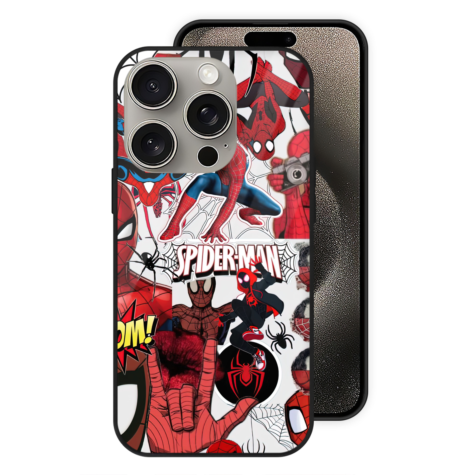 Spider Man スパイダーマン 【iPhone15Pro対応】スマホケース 耐衝撃＆黄変防止 背面ガラス