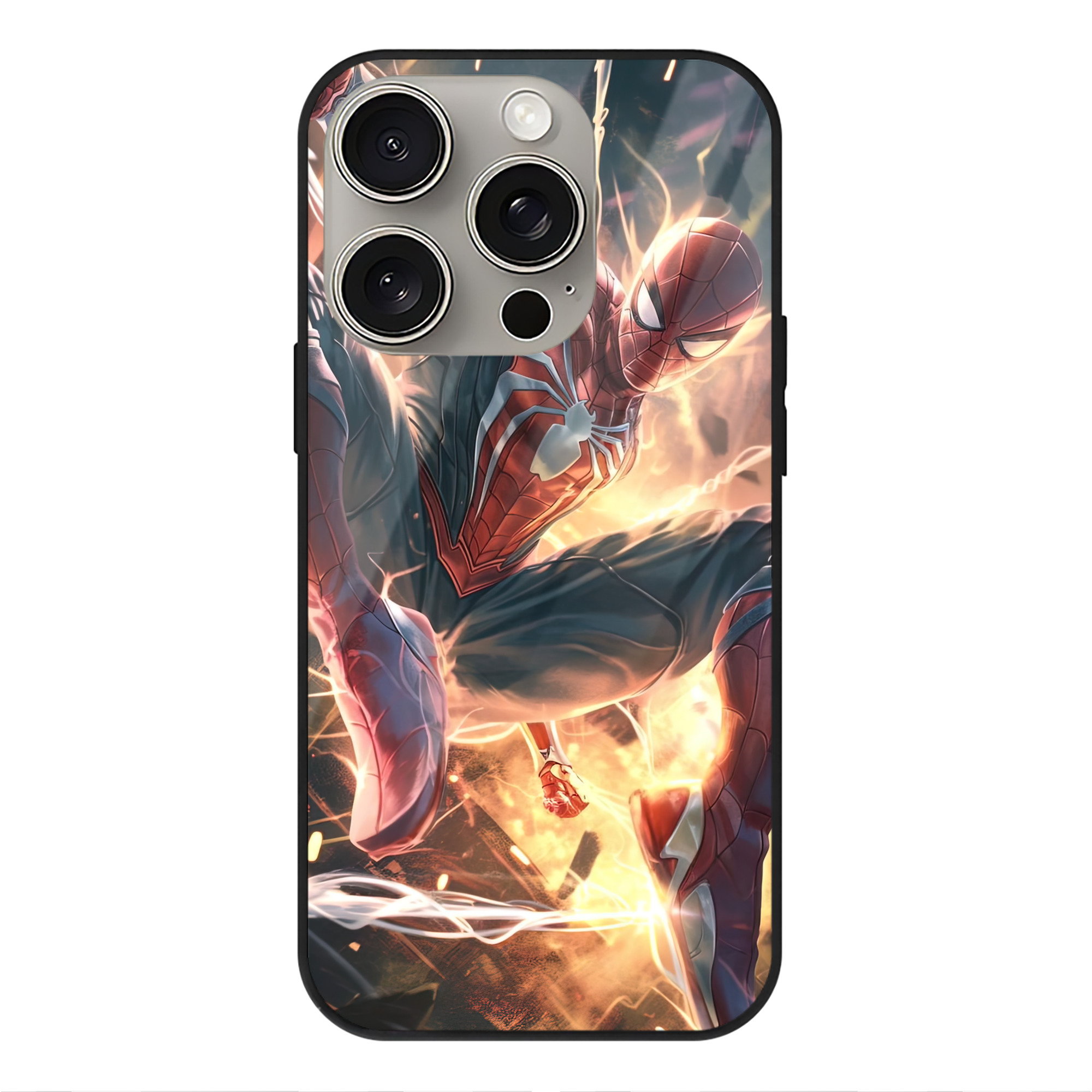 Spider Man スパイダーマン 【iPhone15Pro対応】スマホケース 耐衝撃＆黄変防止 背面ガラス