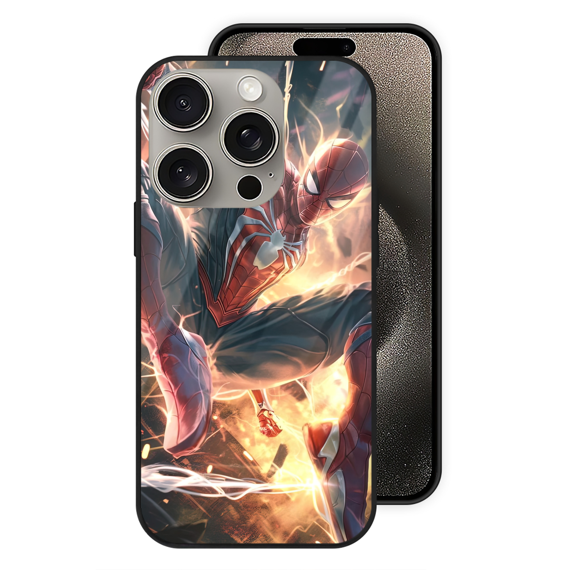 Spider Man スパイダーマン 【iPhone15Pro対応】スマホケース 耐衝撃＆黄変防止 背面ガラス