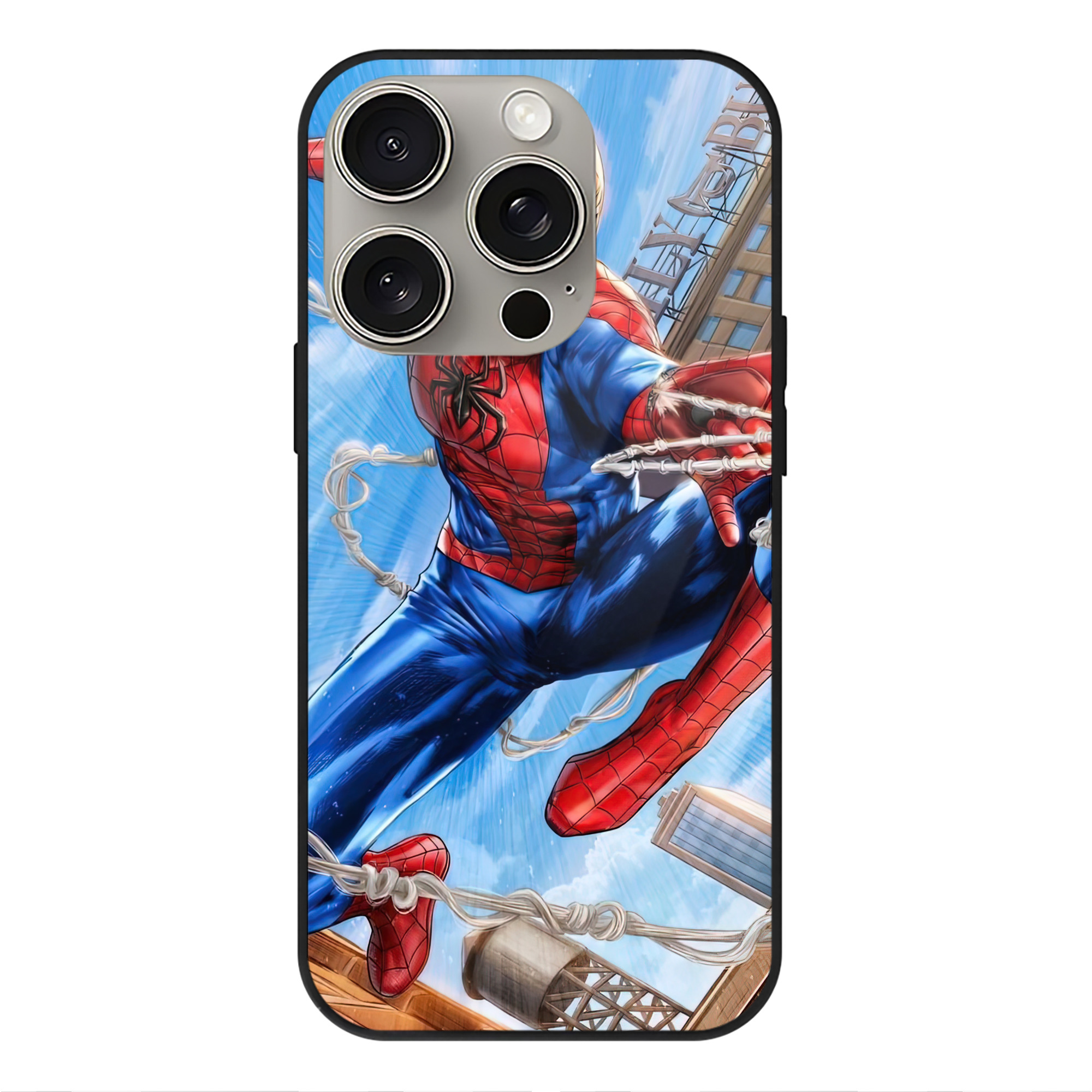 Spider Man スパイダーマン 【iPhone15Pro対応】スマホケース 耐衝撃＆黄変防止 背面ガラス
