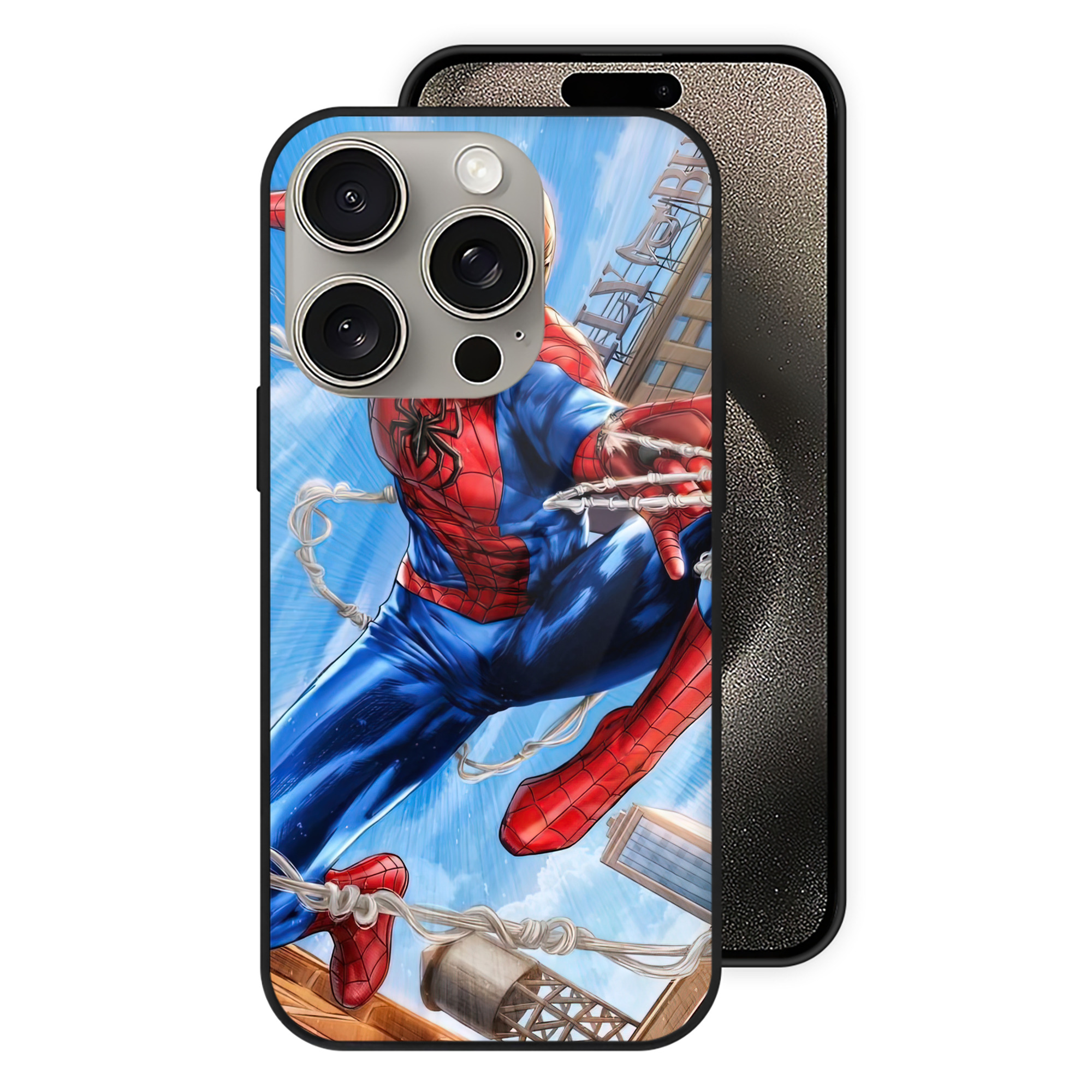 Spider Man スパイダーマン 【iPhone15Pro対応】スマホケース 耐衝撃＆黄変防止 背面ガラス