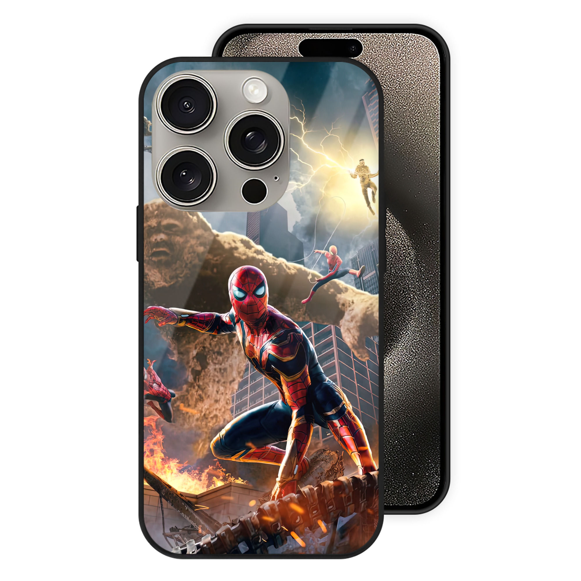 Spider Man スパイダーマン 【iPhone15Pro対応】スマホケース 耐衝撃＆黄変防止 背面ガラス