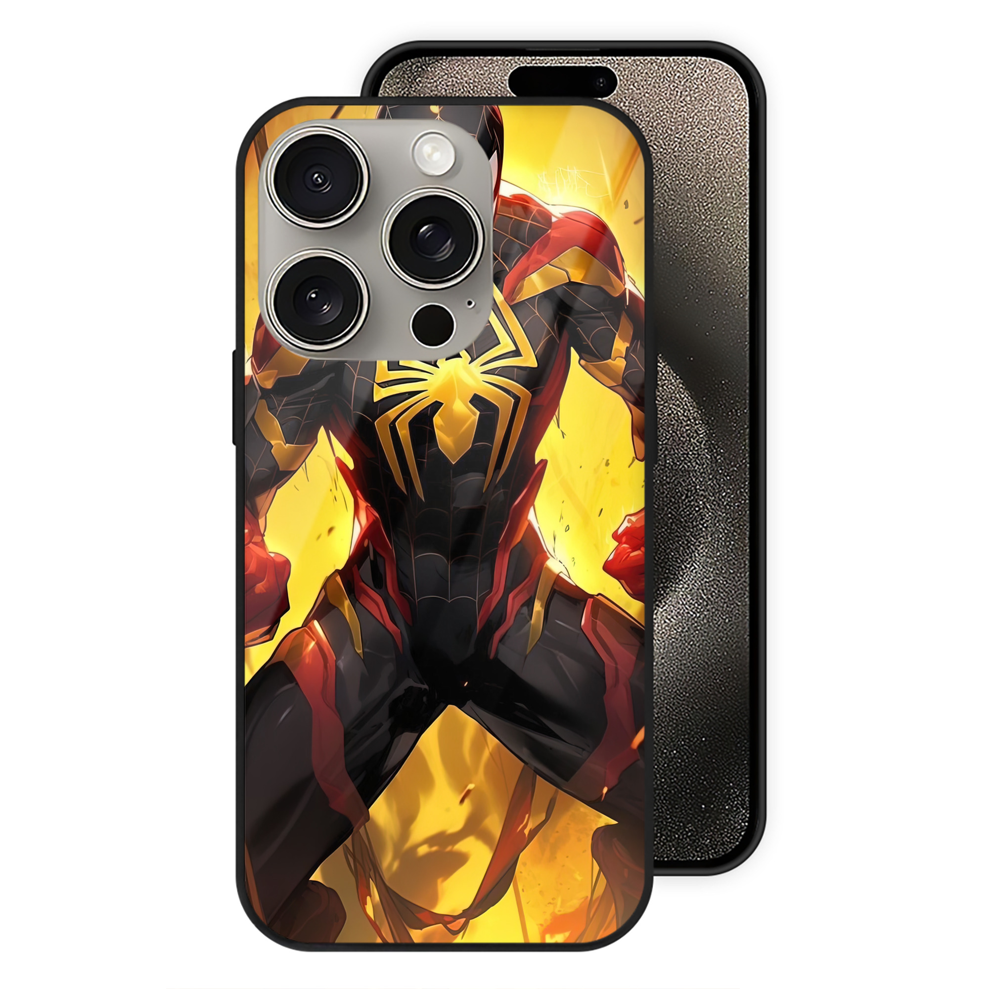 （画像用） Spider Man スパイダーマン 【iPhone15Pro対応】スマホケース 耐衝撃＆黄変防止 背面ガラス
