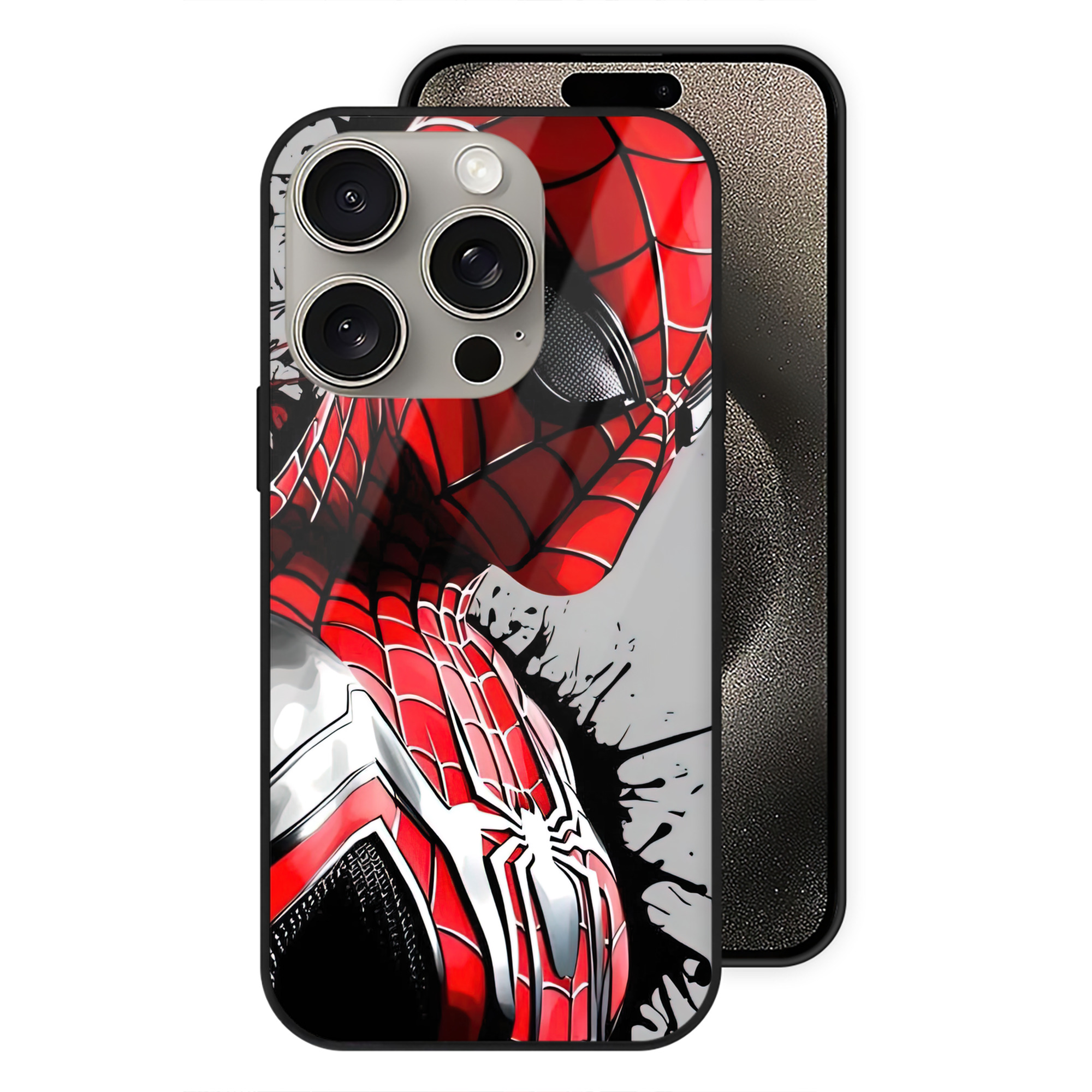 （画像用） Spider Man スパイダーマン 【iPhone15Pro対応】スマホケース 耐衝撃＆黄変防止 背面ガラス