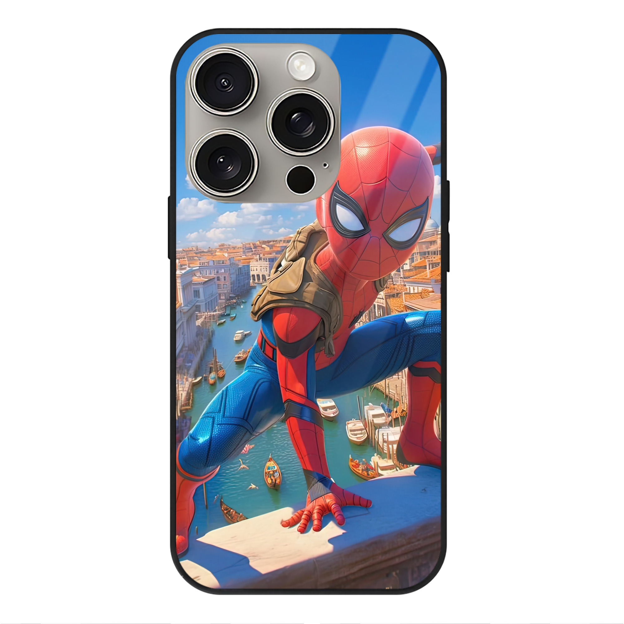 （画像用） Spider Man スパイダーマン 【iPhone15Pro対応】スマホケース 耐衝撃＆黄変防止 背面ガラス
