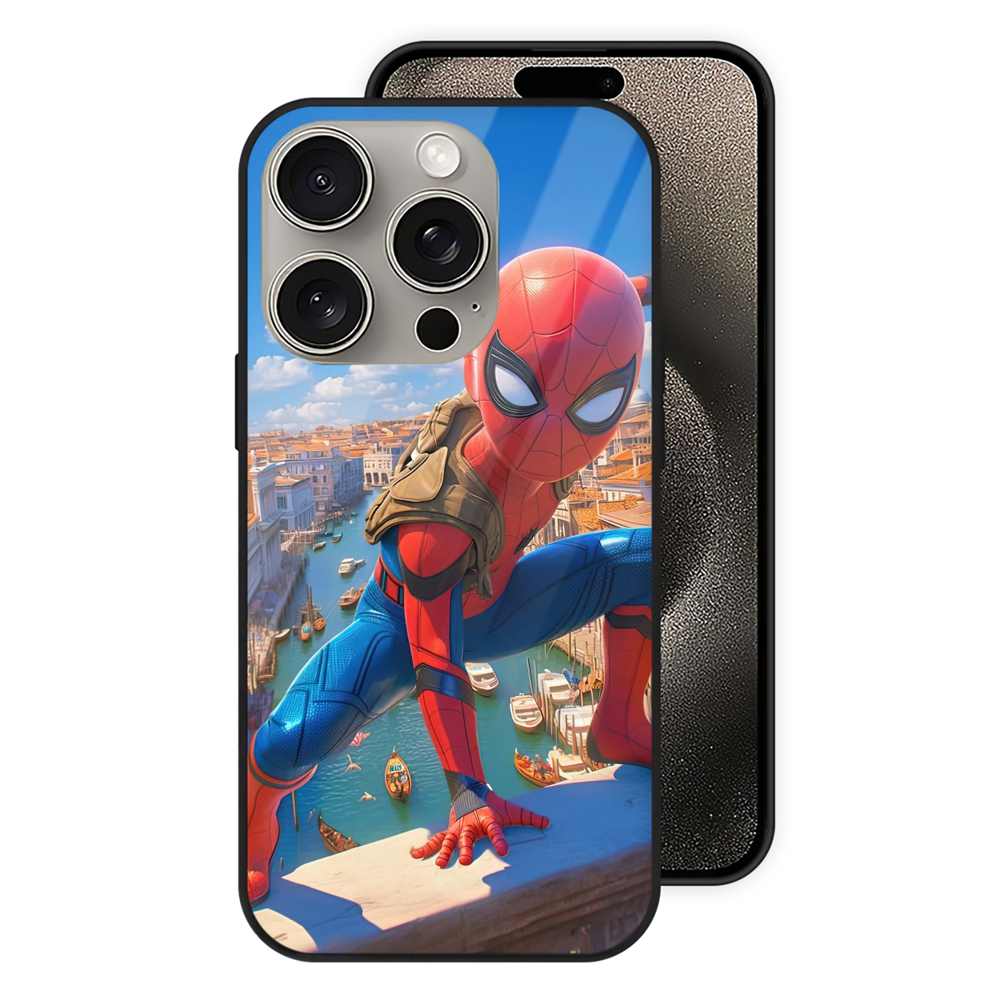 （画像用） Spider Man スパイダーマン 【iPhone15Pro対応】スマホケース 耐衝撃＆黄変防止 背面ガラス