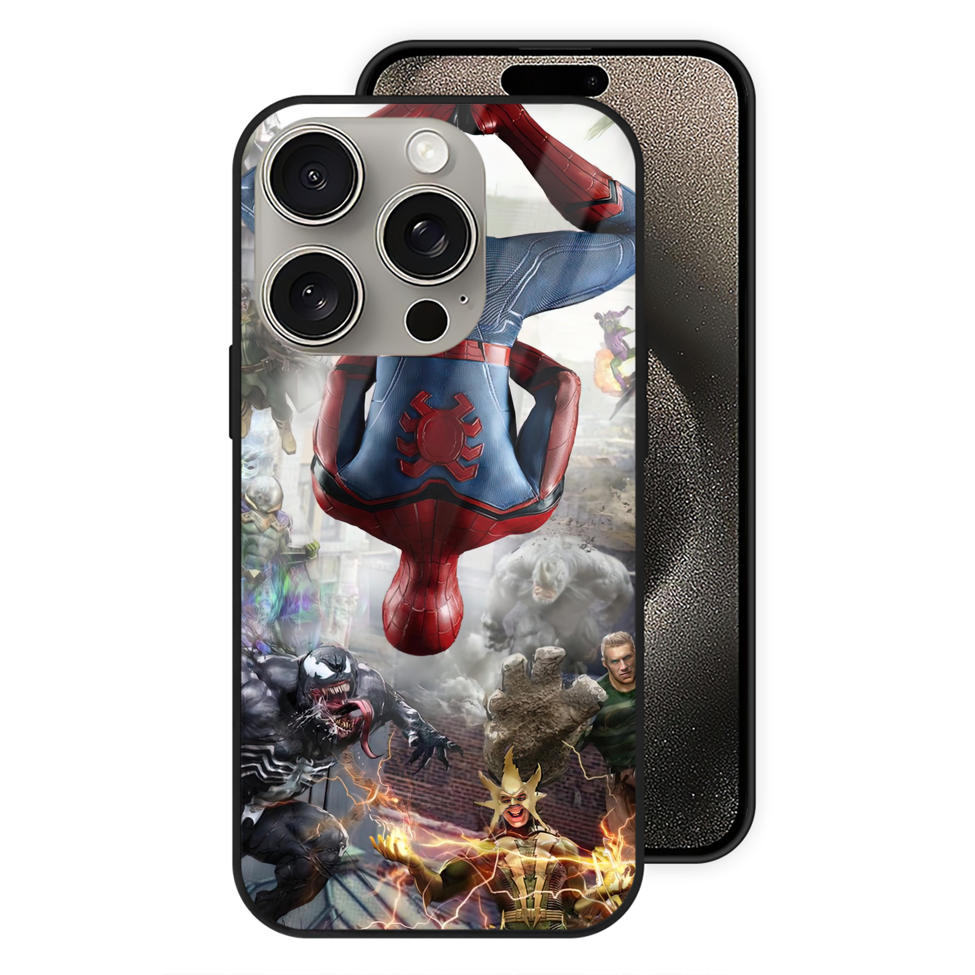 Spider Man スパイダーマン 【iPhone15Pro対応】スマホケース 耐衝撃＆黄変防止 背面ガラス