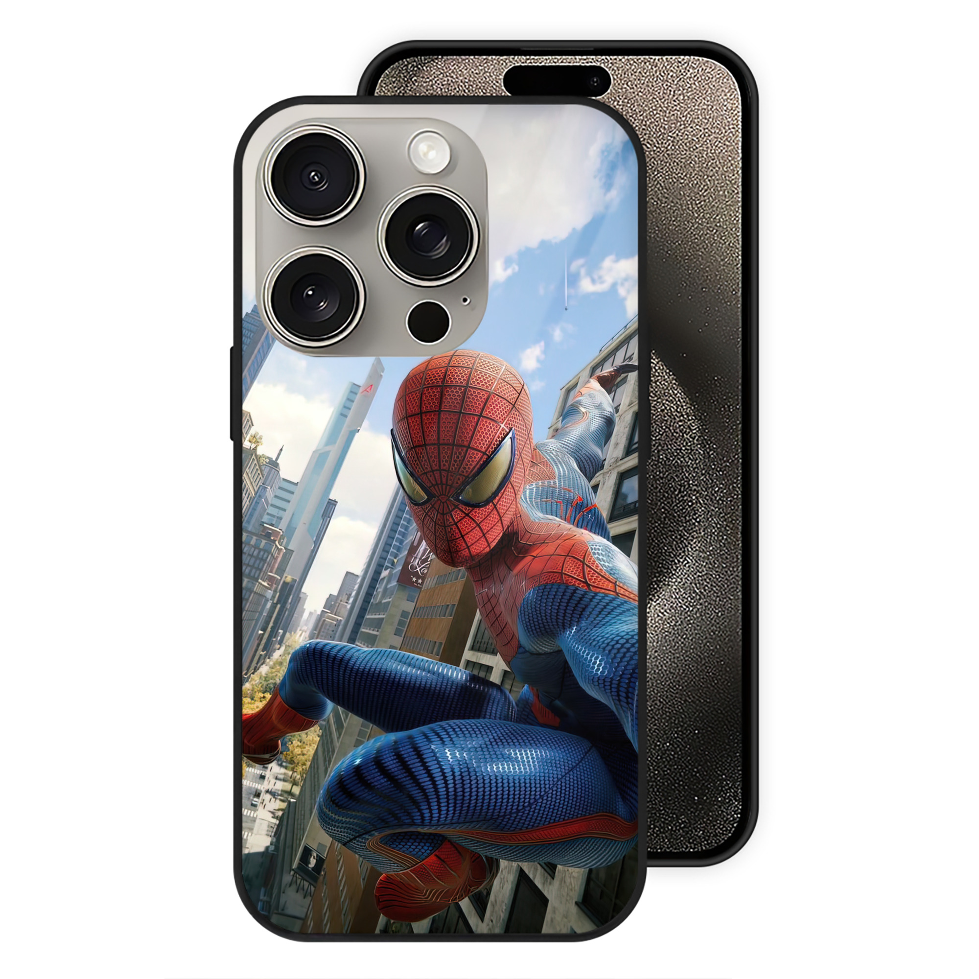 （画像用） Spider Man スパイダーマン 【iPhone15Pro対応】スマホケース 耐衝撃＆黄変防止 背面ガラス