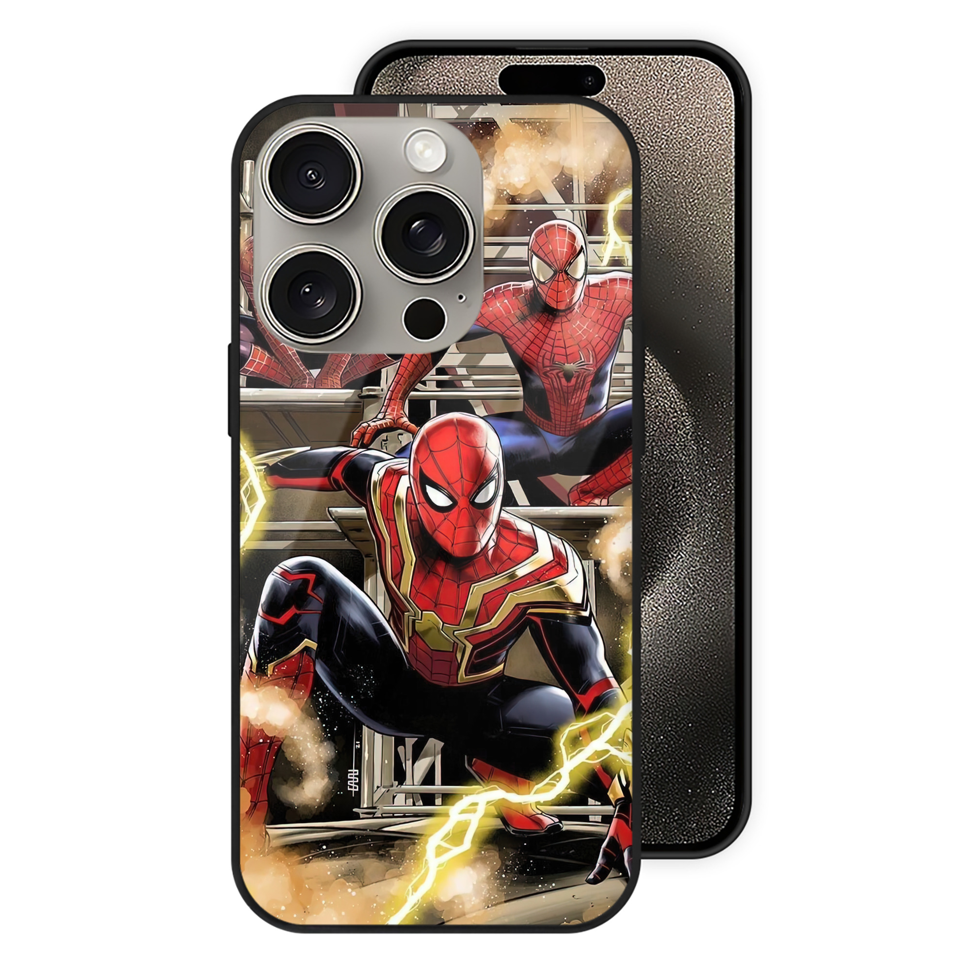 Spider Man スパイダーマン 【iPhone15Pro対応】スマホケース 耐衝撃＆黄変防止 背面ガラス