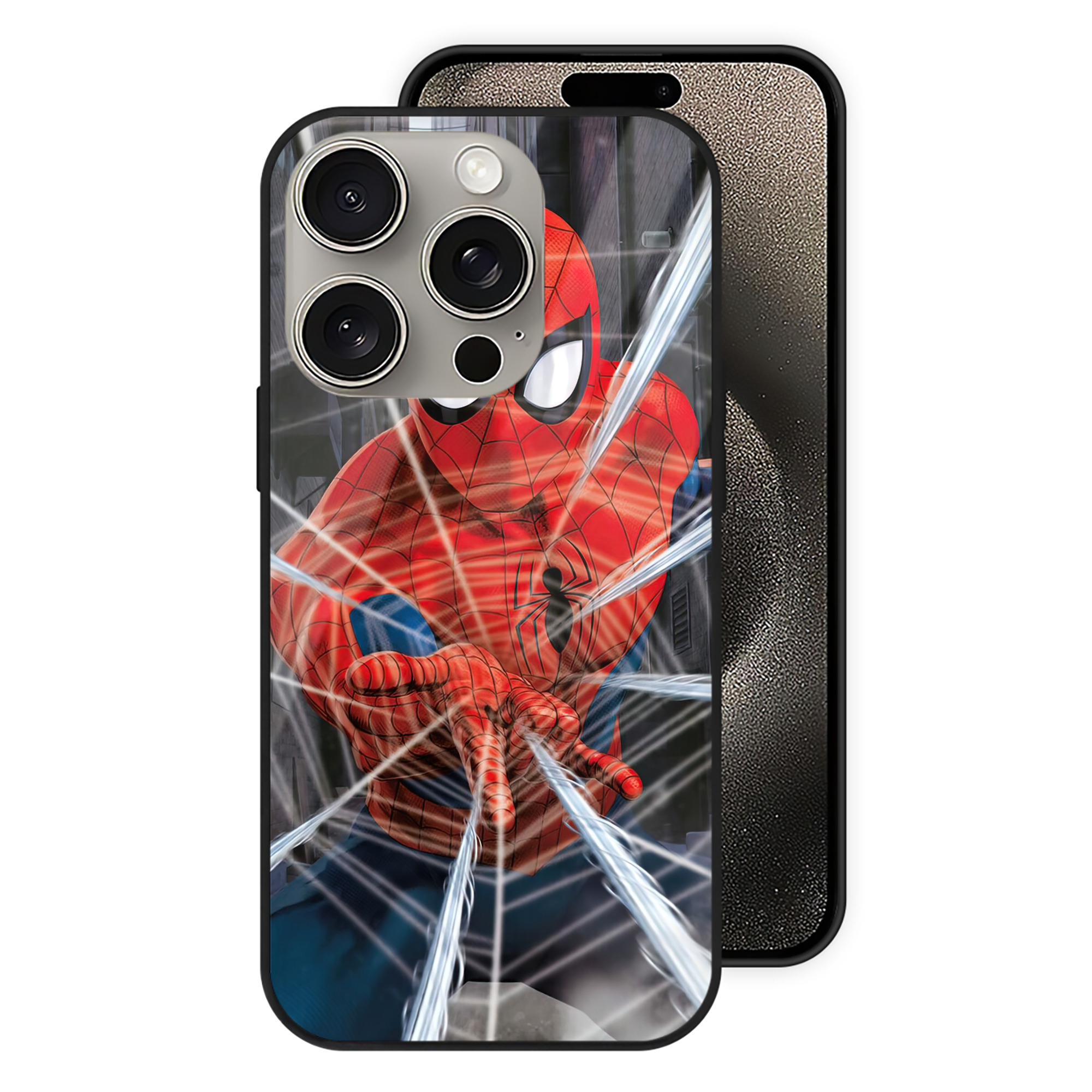 Spider Man スパイダーマン 【iPhone15Pro対応】スマホケース 耐衝撃＆黄変防止 背面ガラス