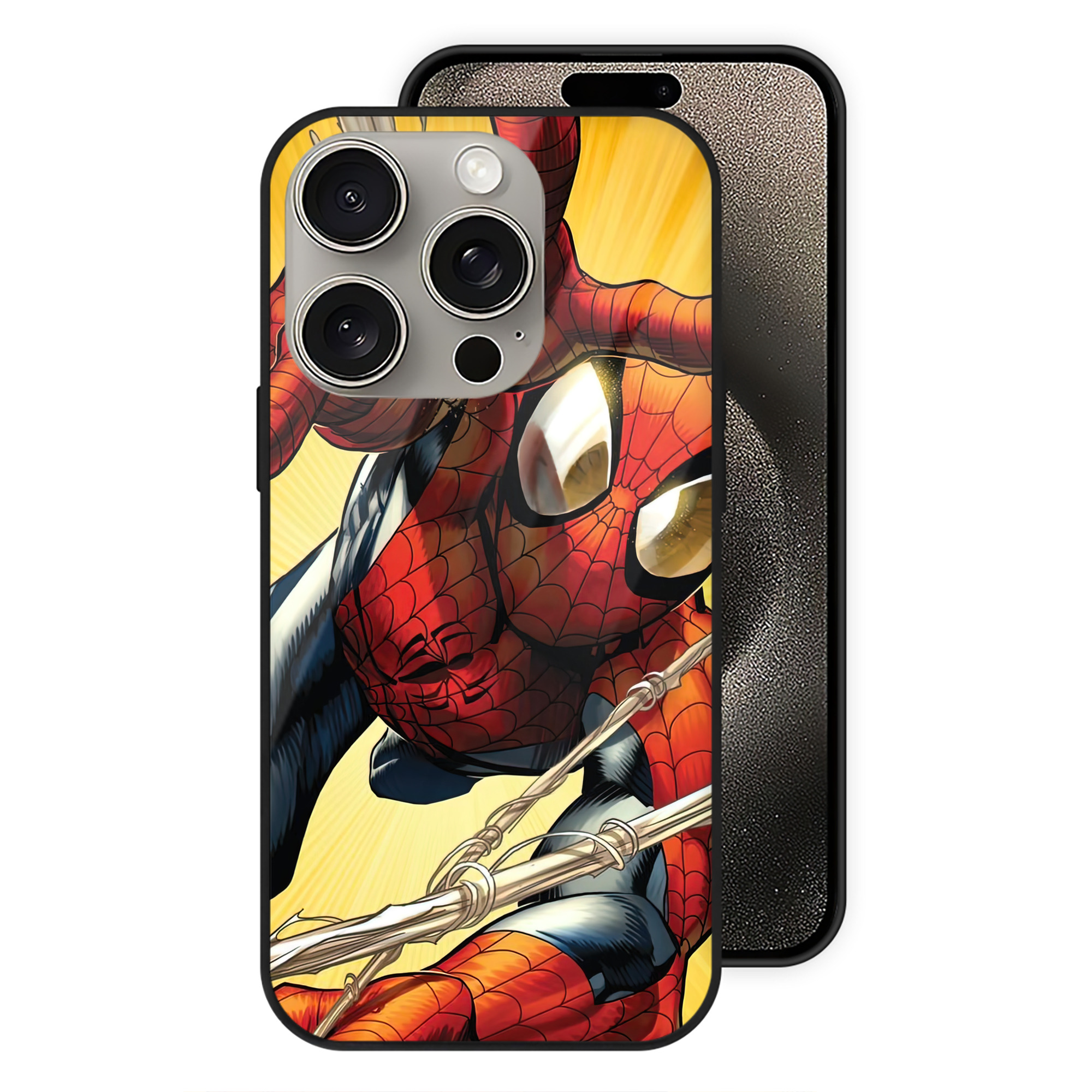 （画像用） Spider Man スパイダーマン 【iPhone15Pro対応】スマホケース 耐衝撃＆黄変防止 背面ガラス