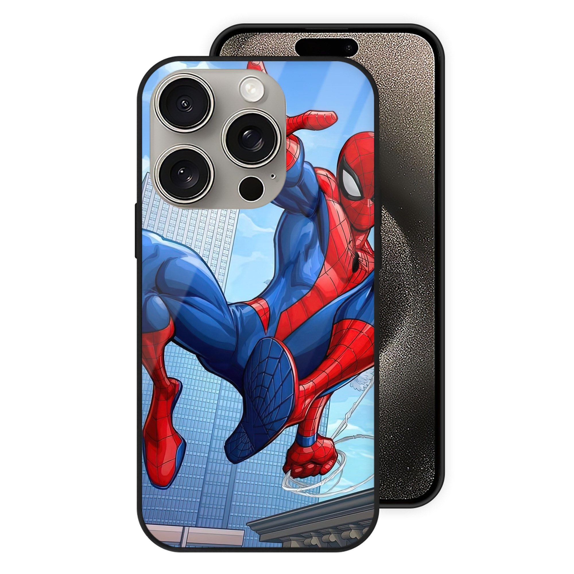 Spider Man スパイダーマン 【iPhone15Pro対応】スマホケース 耐衝撃＆黄変防止 背面ガラス
