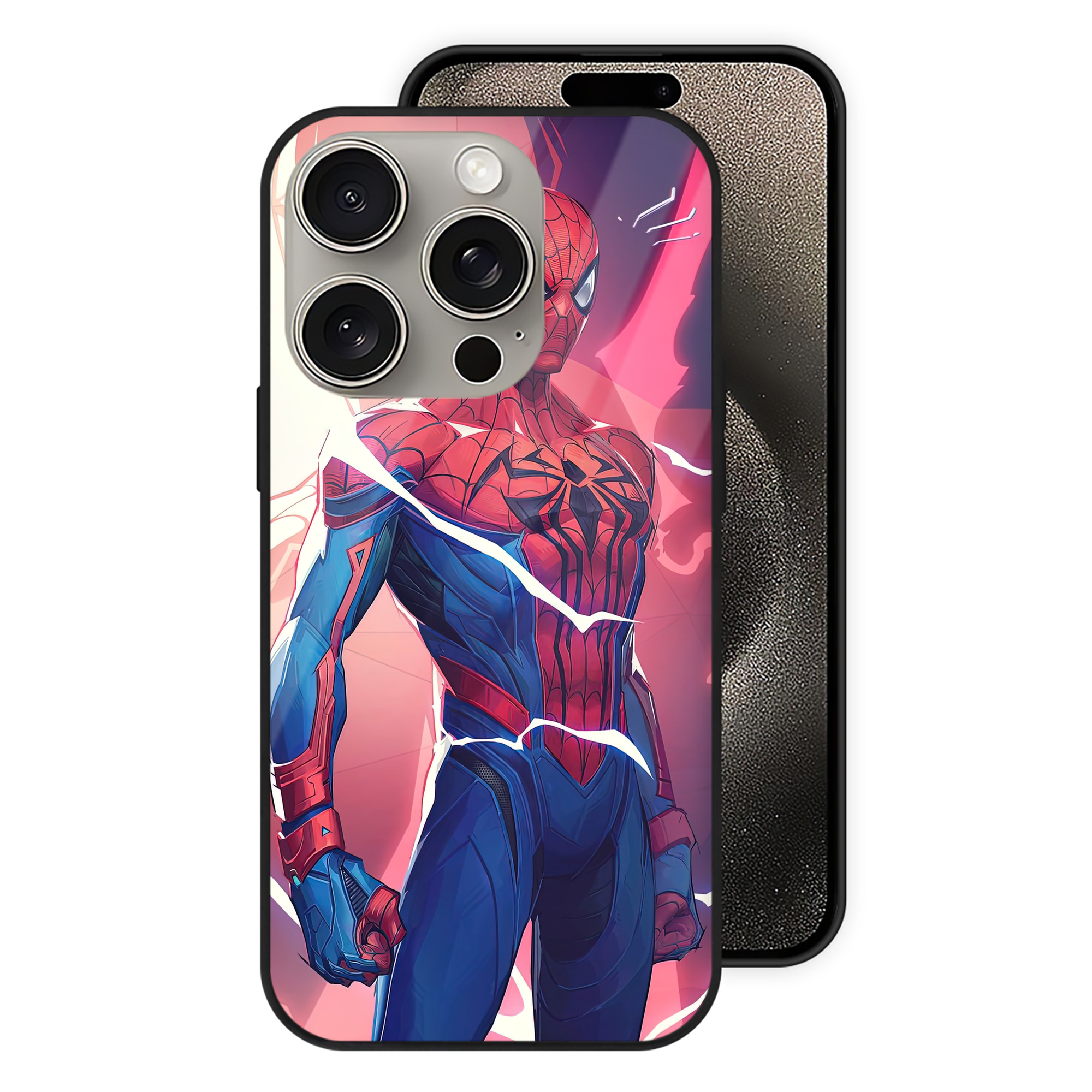 （画像用） Spider Man スパイダーマン 【iPhone15Pro対応】スマホケース 耐衝撃＆黄変防止 背面ガラス