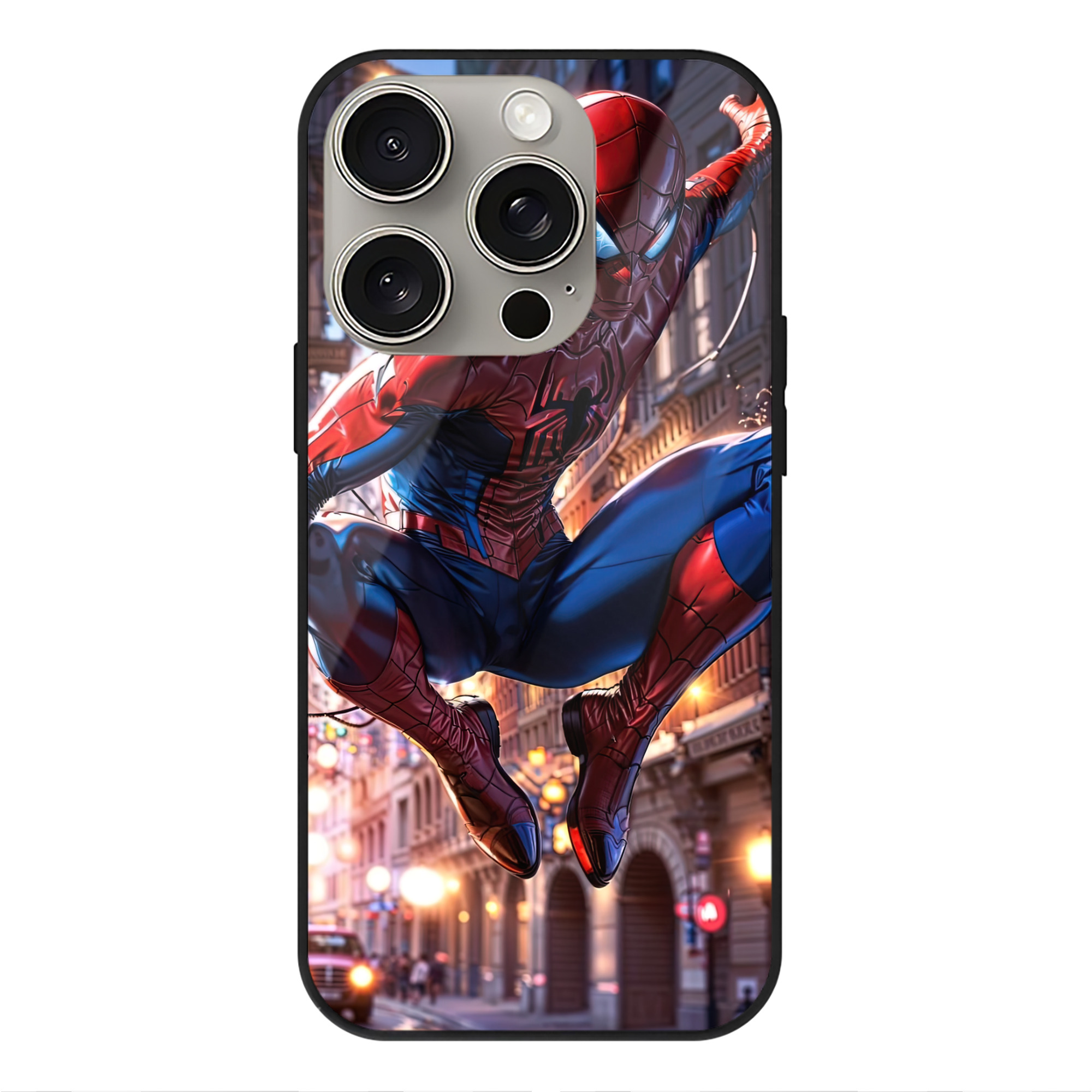 Spider Man スパイダーマン 【iPhone15Pro対応】スマホケース 耐衝撃＆黄変防止 背面ガラス