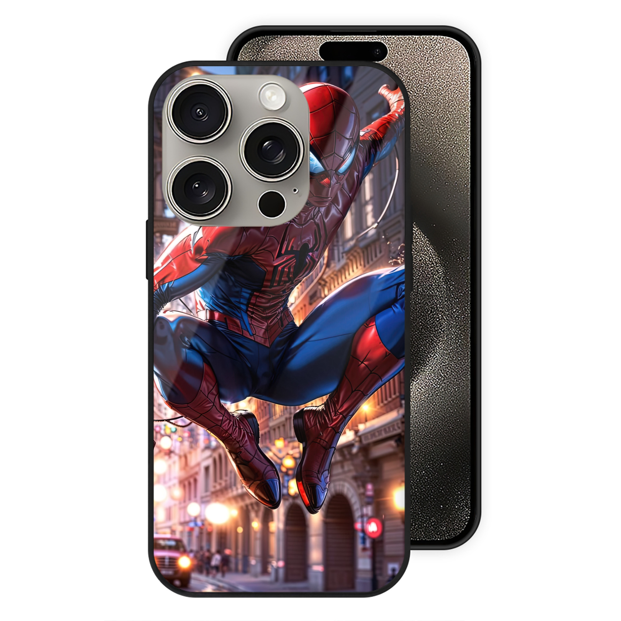 Spider Man スパイダーマン 【iPhone15Pro対応】スマホケース 耐衝撃＆黄変防止 背面ガラス