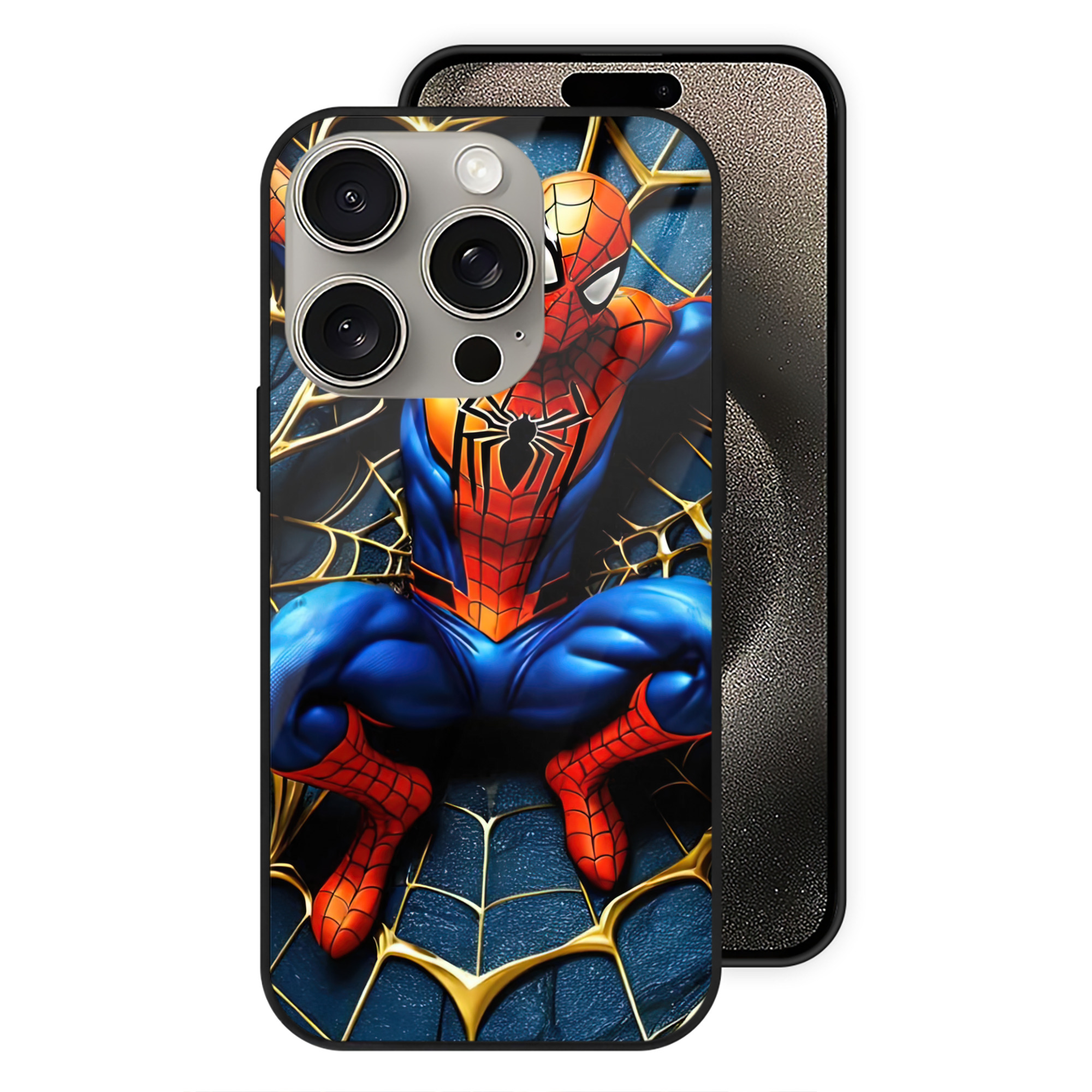 Spider Man スパイダーマン 【iPhone15Pro対応】スマホケース 耐衝撃＆黄変防止 背面ガラス
