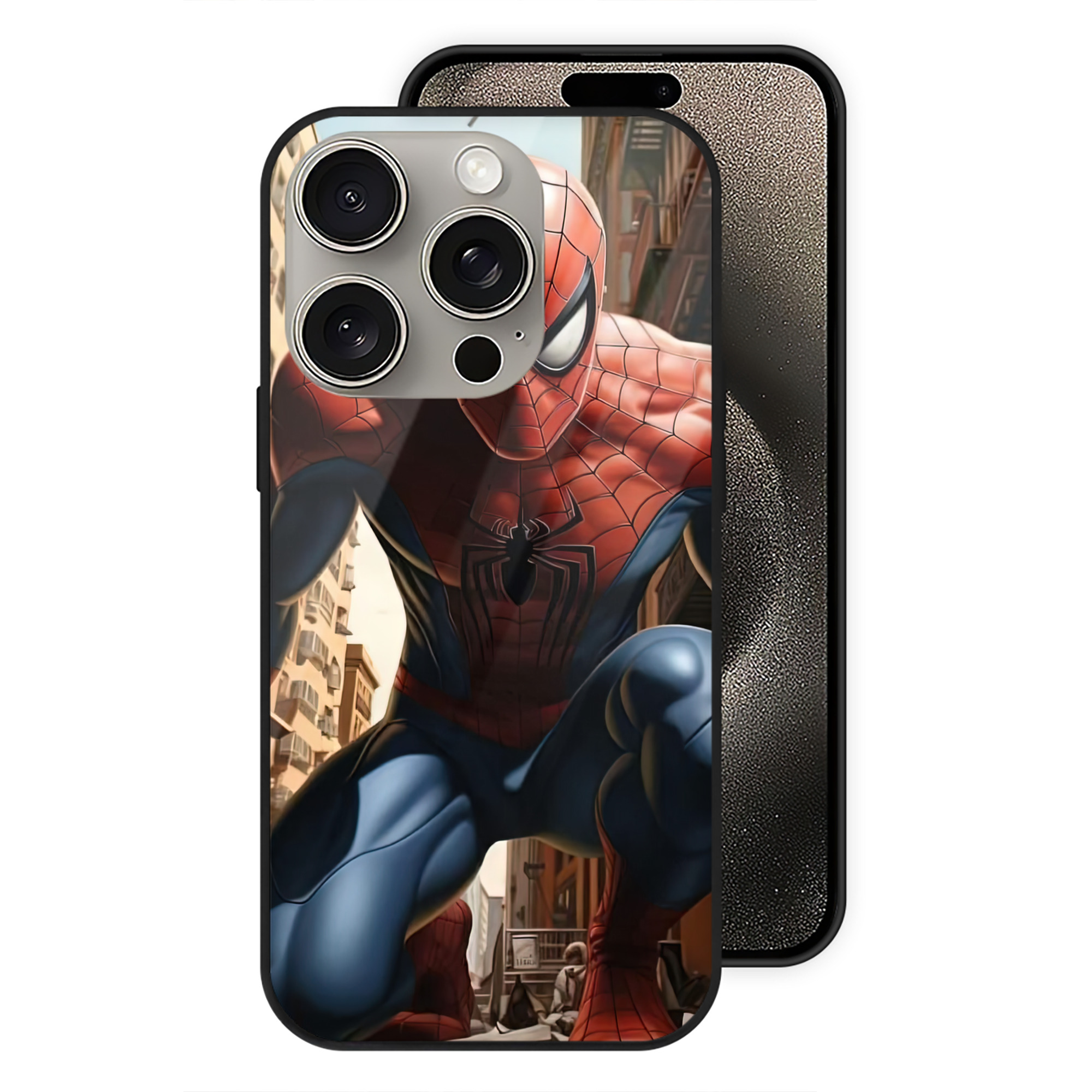 （画像用） Spider Man スパイダーマン 【iPhone15Pro対応】スマホケース 耐衝撃＆黄変防止 背面ガラス