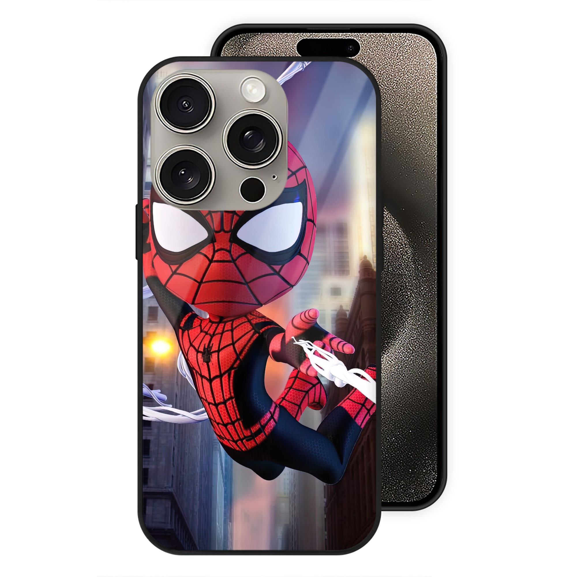（画像用） Spider Man スパイダーマン 【iPhone15Pro対応】スマホケース 耐衝撃＆黄変防止 背面ガラス