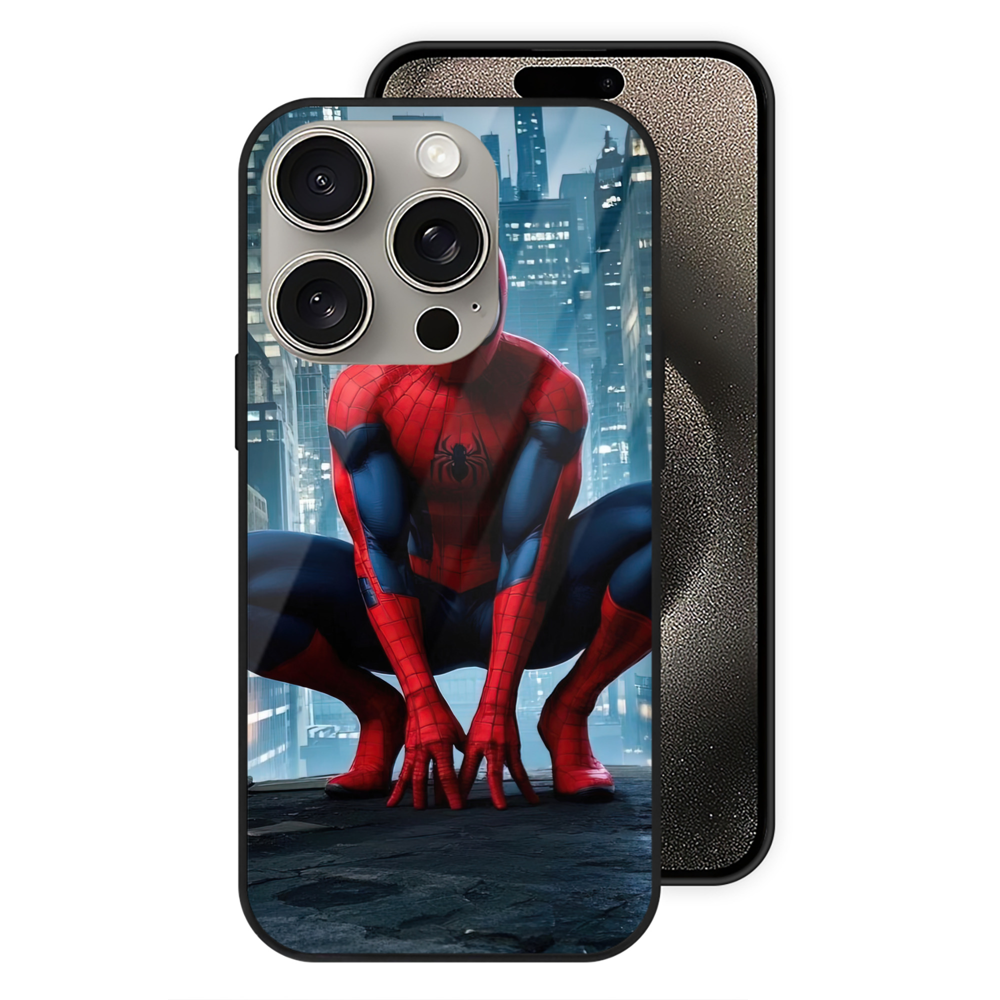（画像用） Spider Man スパイダーマン 【iPhone15Pro対応】スマホケース 耐衝撃＆黄変防止 背面ガラス