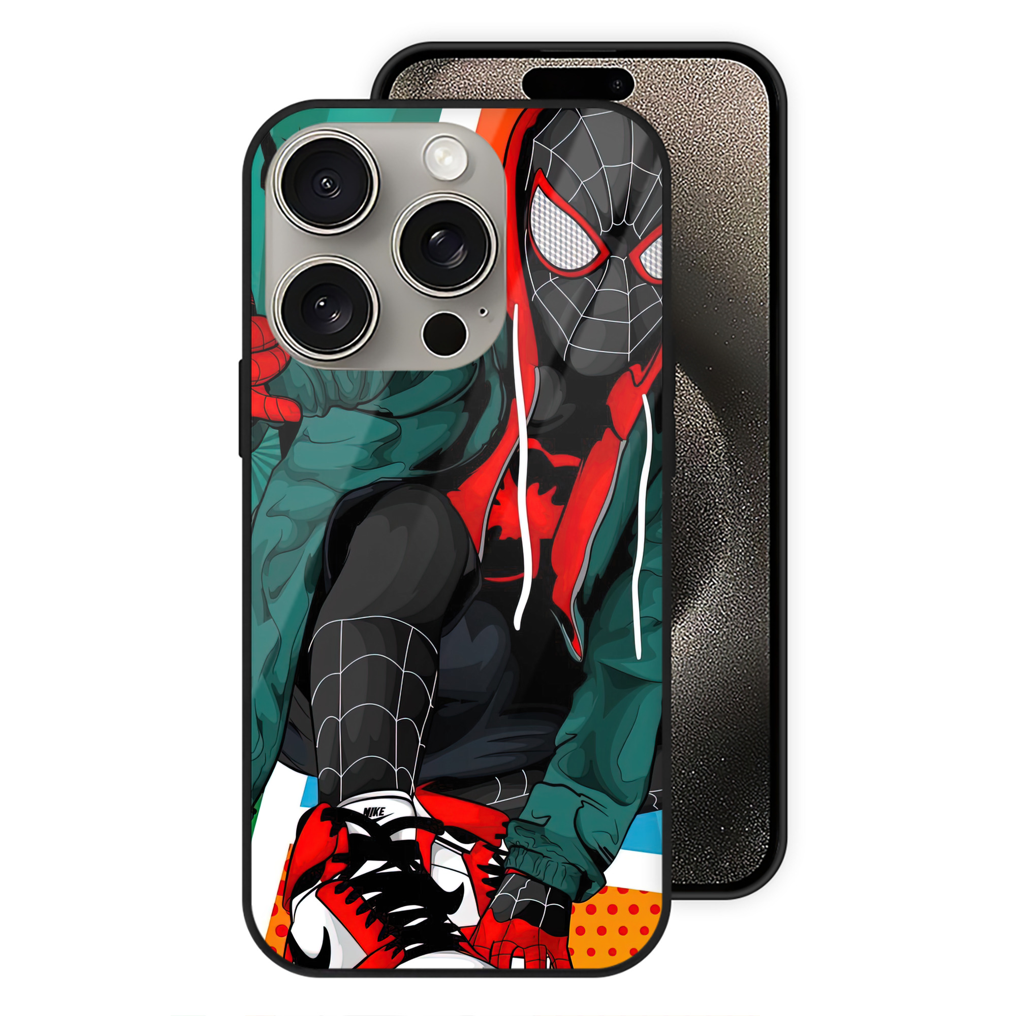 Spider Man スパイダーマン 【iPhone15Pro対応】スマホケース 耐衝撃＆黄変防止 背面ガラス