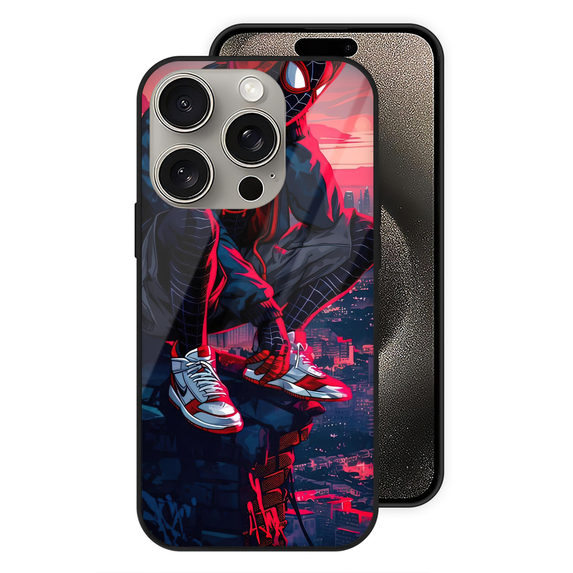 Spider Man スパイダーマン 【iPhone15Pro対応】スマホケース 耐衝撃＆黄変防止 背面ガラス