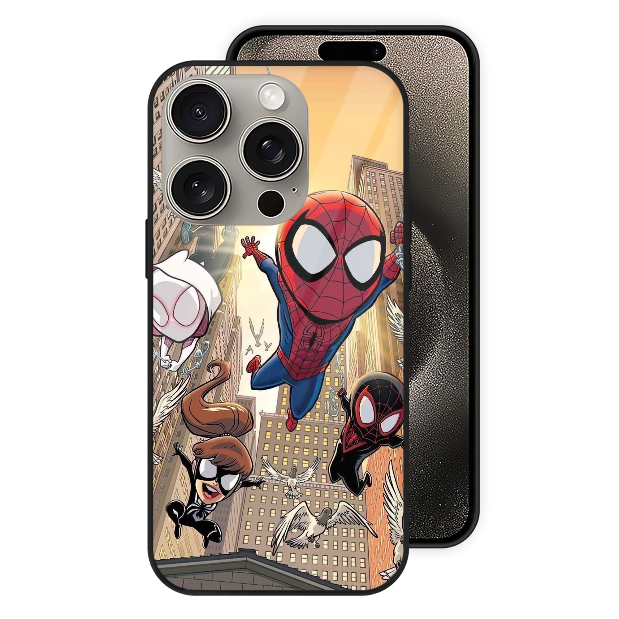 Spider Man スパイダーマン 【iPhone15Pro対応】スマホケース 耐衝撃＆黄変防止 背面ガラス