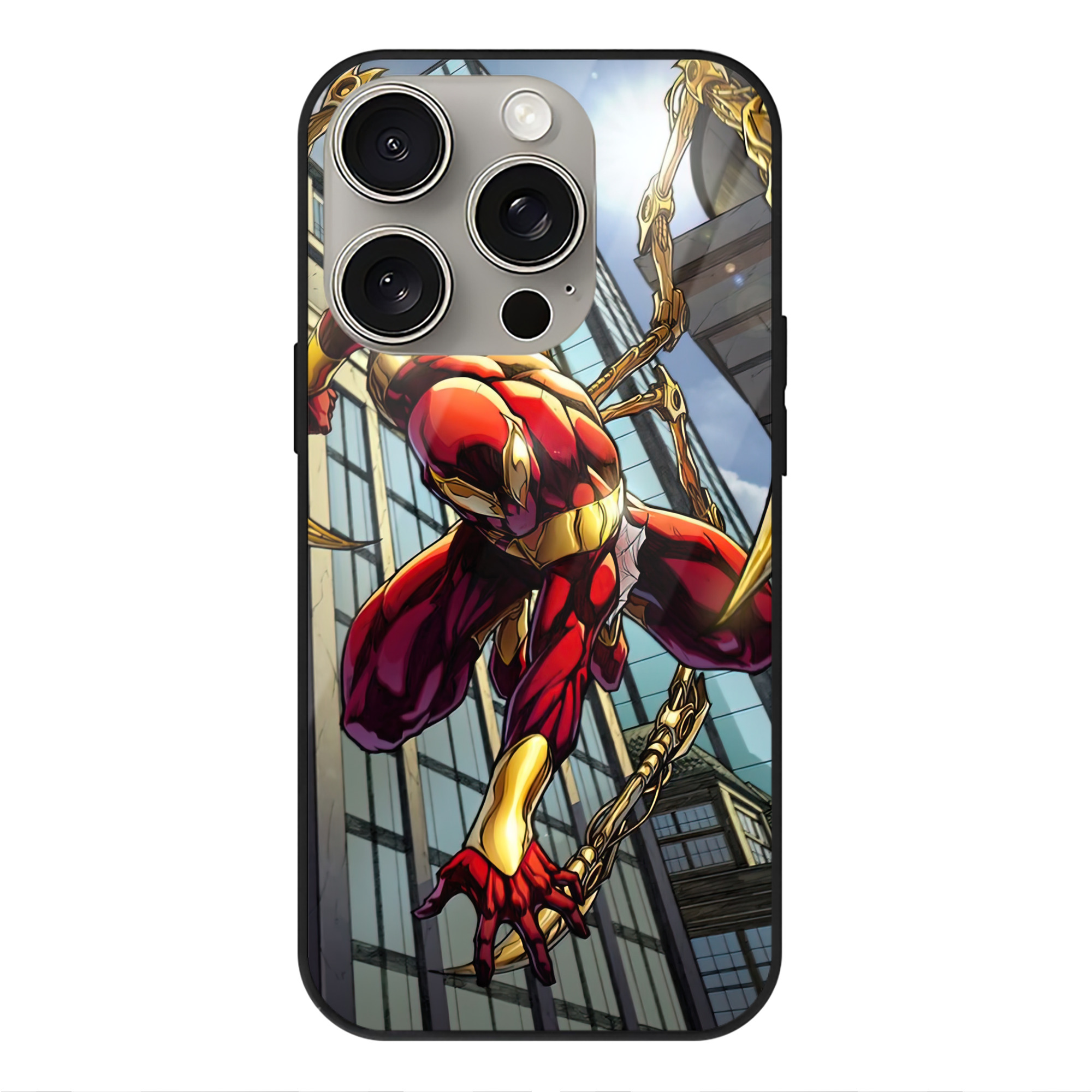 Spider Man スパイダーマン 【iPhone15Pro対応】スマホケース 耐衝撃＆黄変防止 背面ガラス