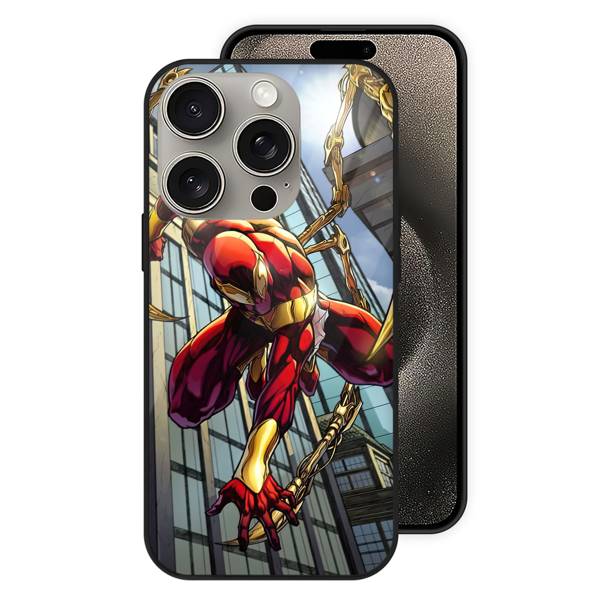 Spider Man スパイダーマン 【iPhone15Pro対応】スマホケース 耐衝撃＆黄変防止 背面ガラス