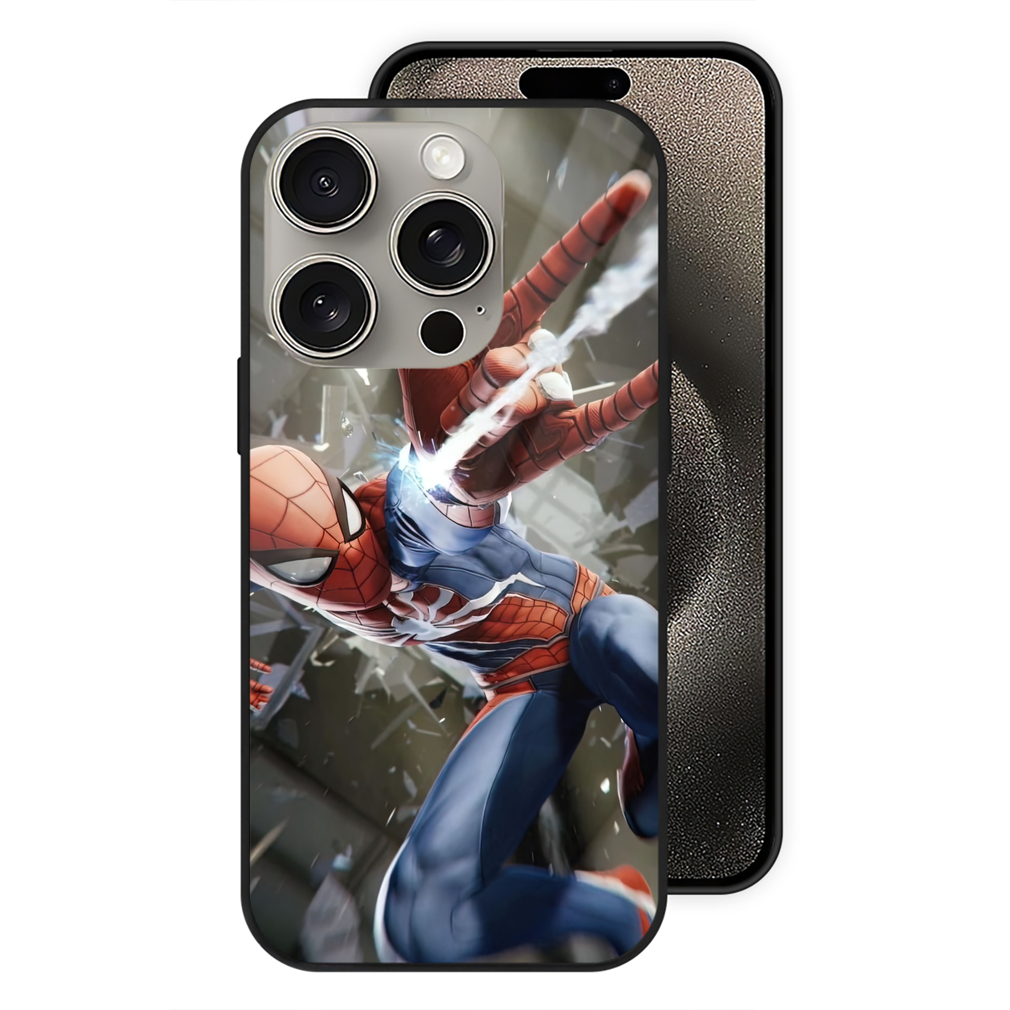 Spider Man スパイダーマン 【iPhone15Pro対応】スマホケース 耐衝撃＆黄変防止 背面ガラス