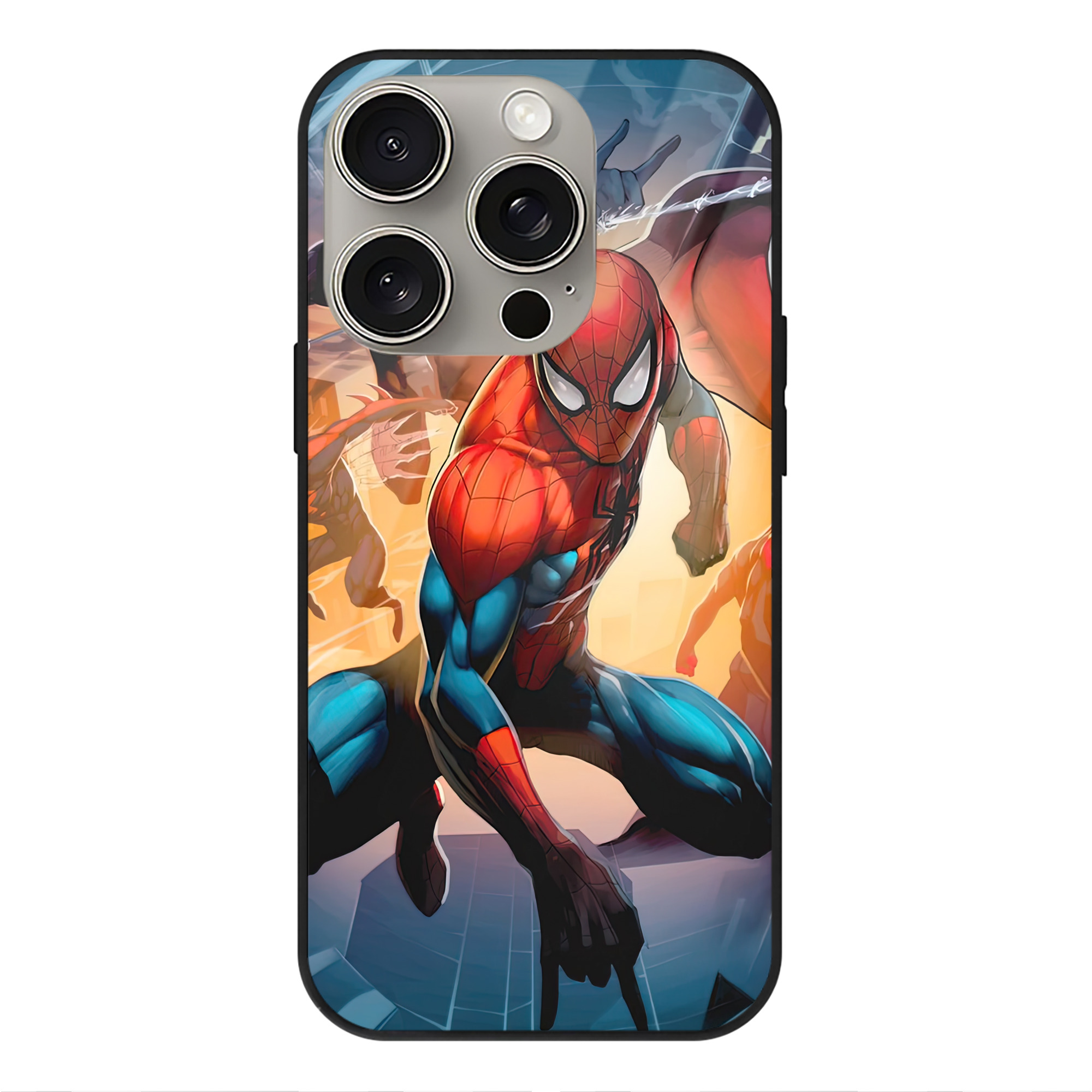 Spider Man スパイダーマン 【iPhone15Pro対応】スマホケース 耐衝撃＆黄変防止 背面ガラス