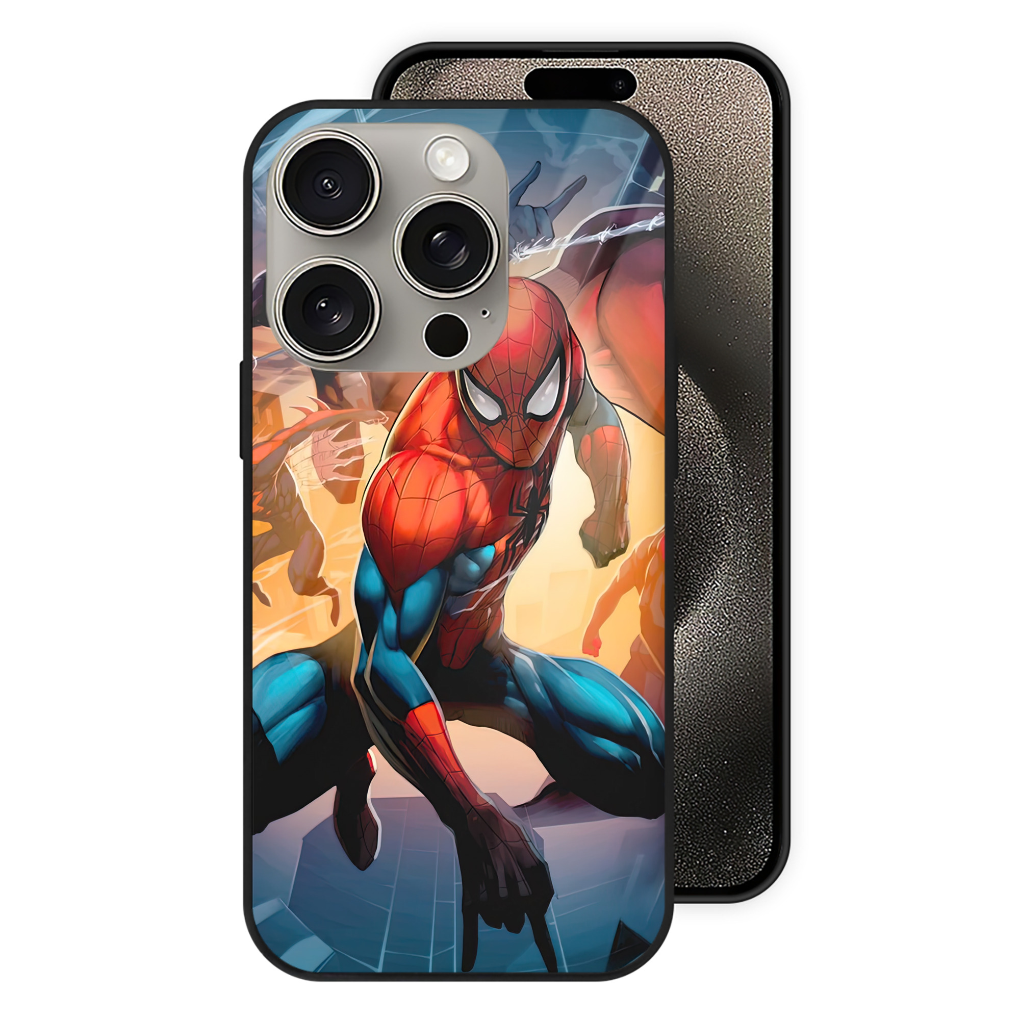 Spider Man スパイダーマン 【iPhone15Pro対応】スマホケース 耐衝撃＆黄変防止 背面ガラス