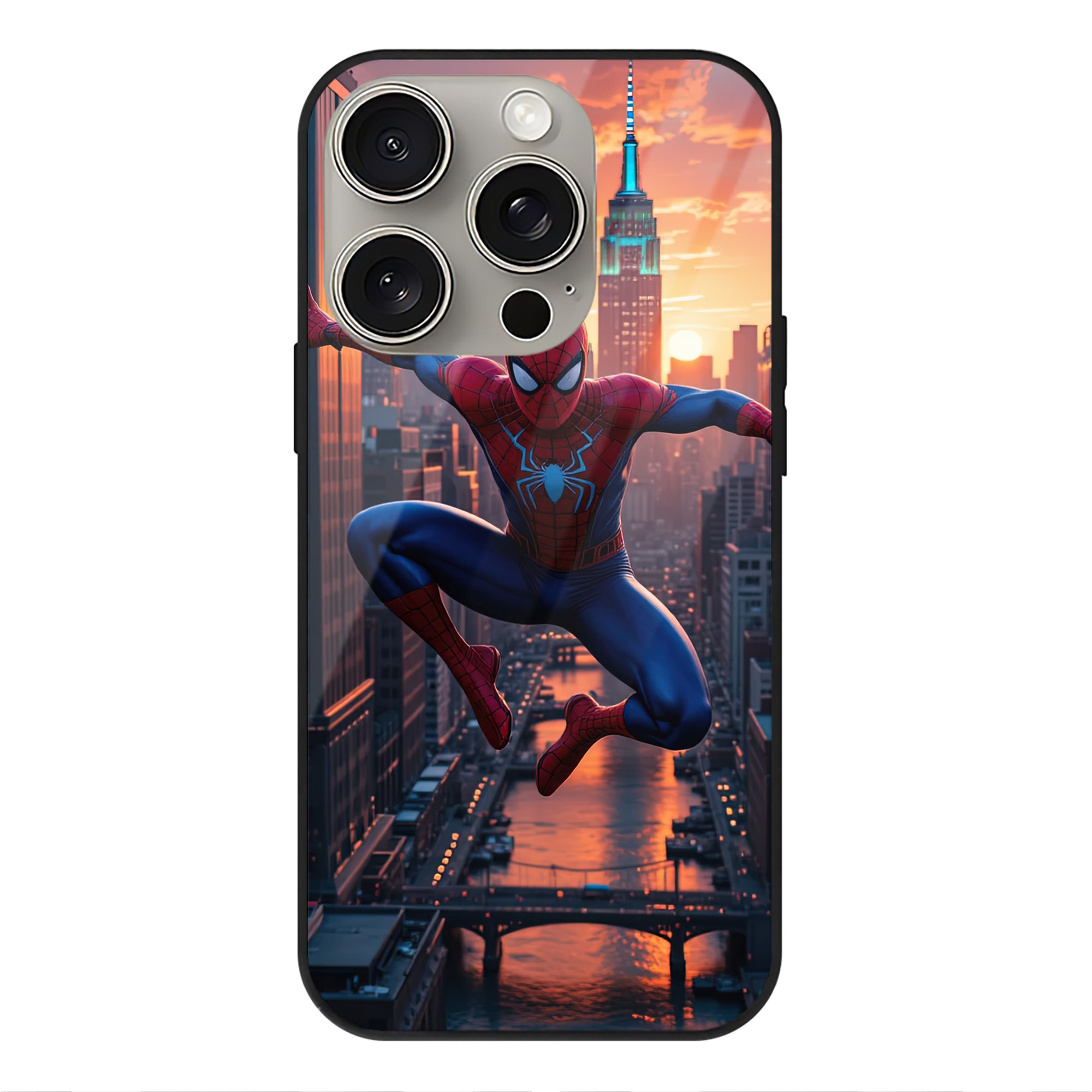 （画像用） Spider Man スパイダーマン 【iPhone15Pro対応】スマホケース 耐衝撃＆黄変防止 背面ガラス