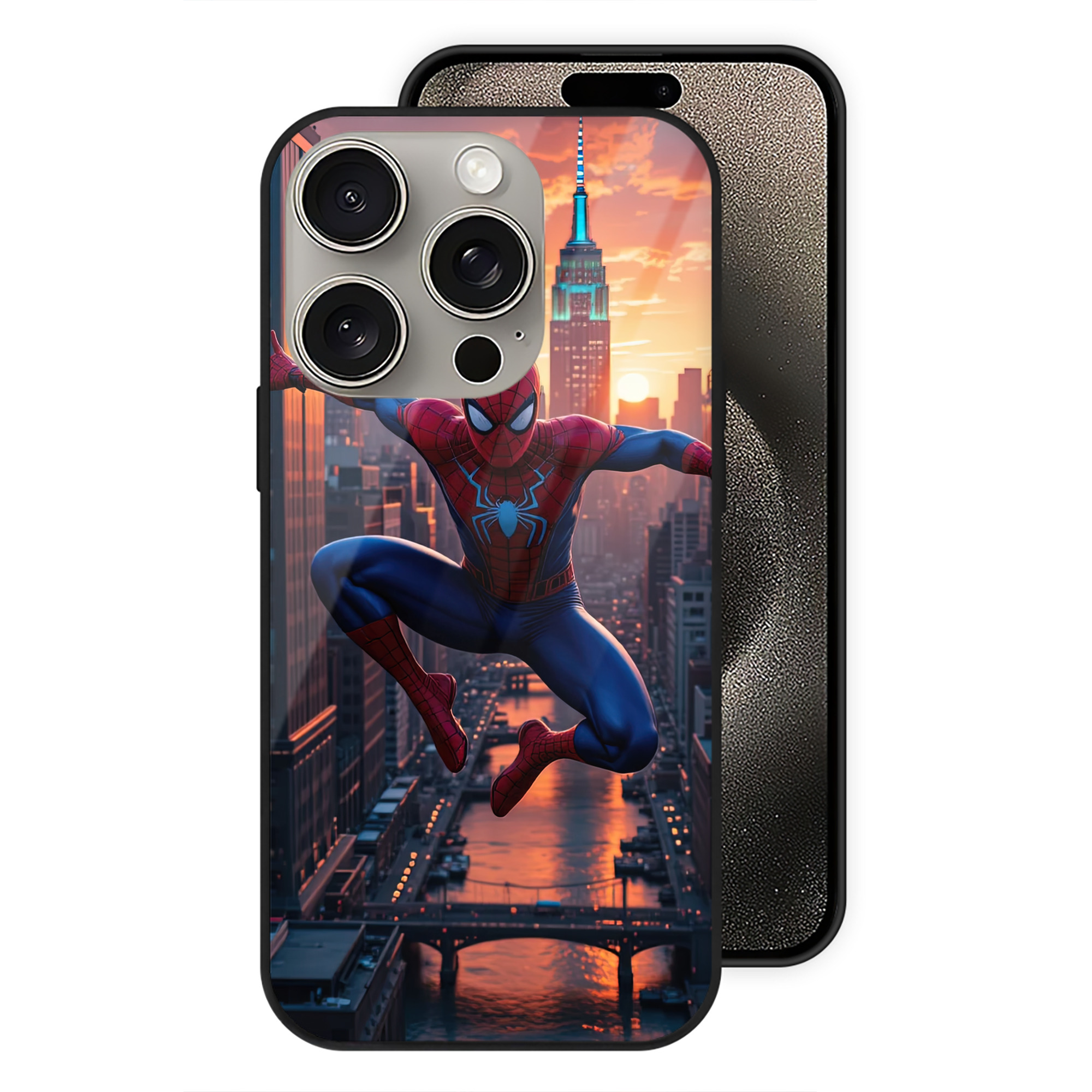 （画像用） Spider Man スパイダーマン 【iPhone15Pro対応】スマホケース 耐衝撃＆黄変防止 背面ガラス